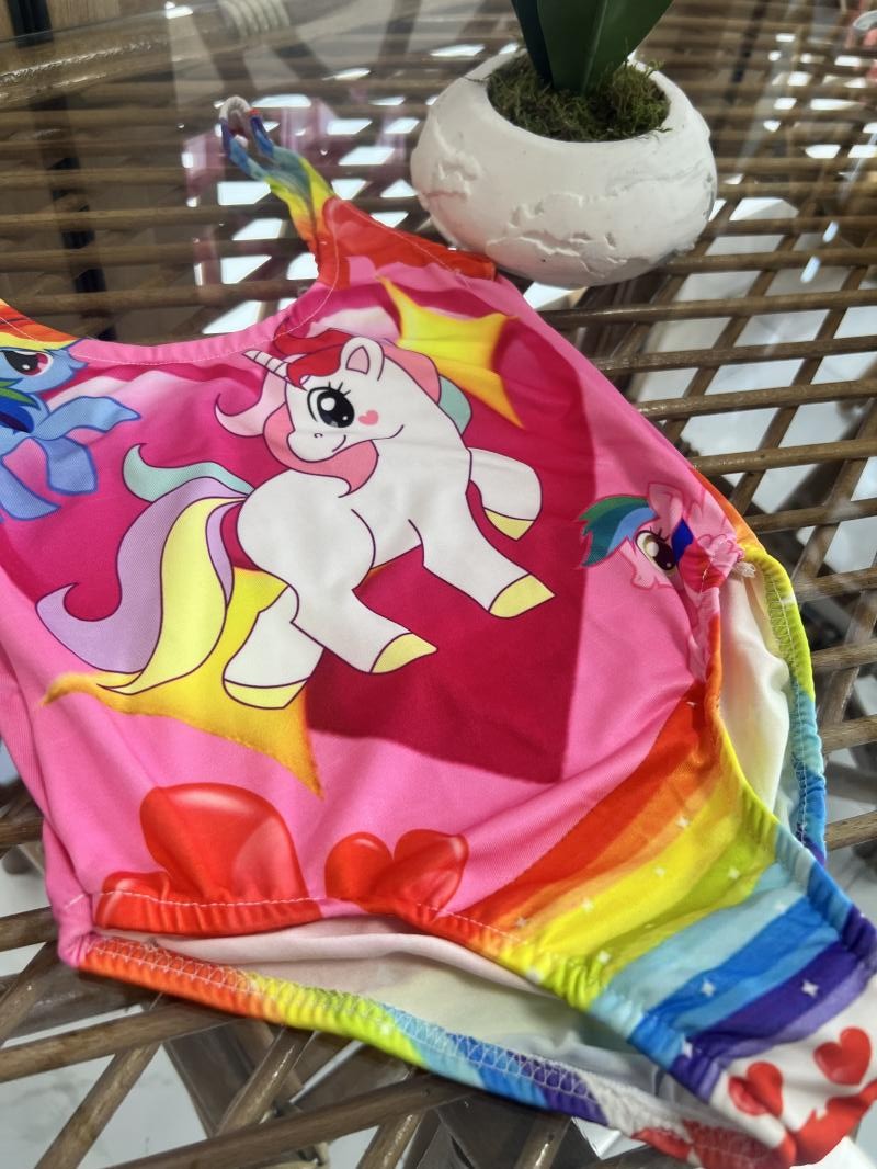 Unicorn Desenli Kız Çocuk Mayo