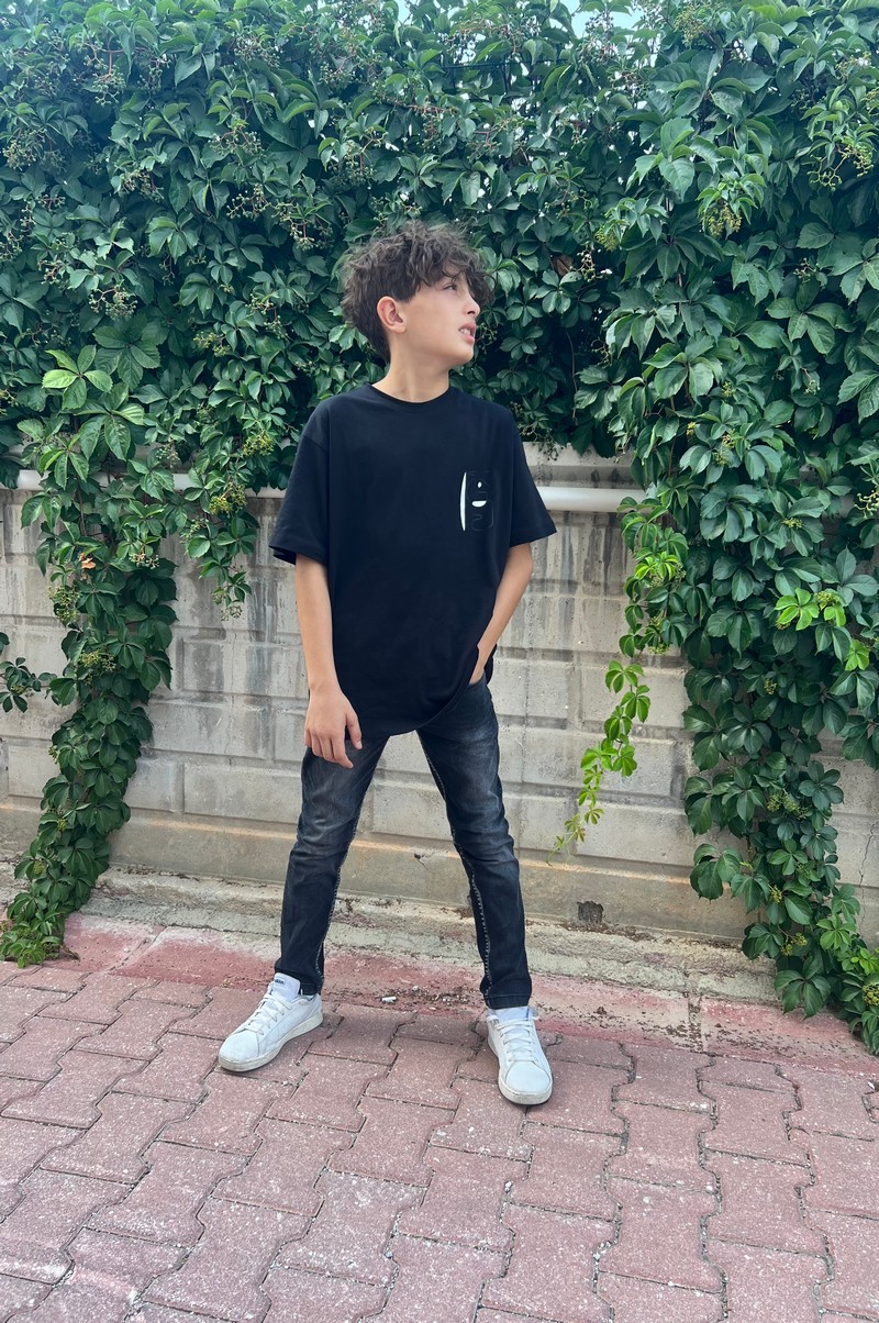 8-14 Yaş Arası Line Siyah Tshirt