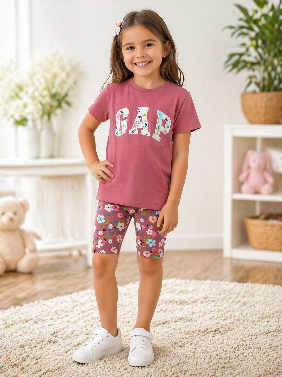 2-8 Yaş Gap Kabartma Baskılı Takım gül kurusu