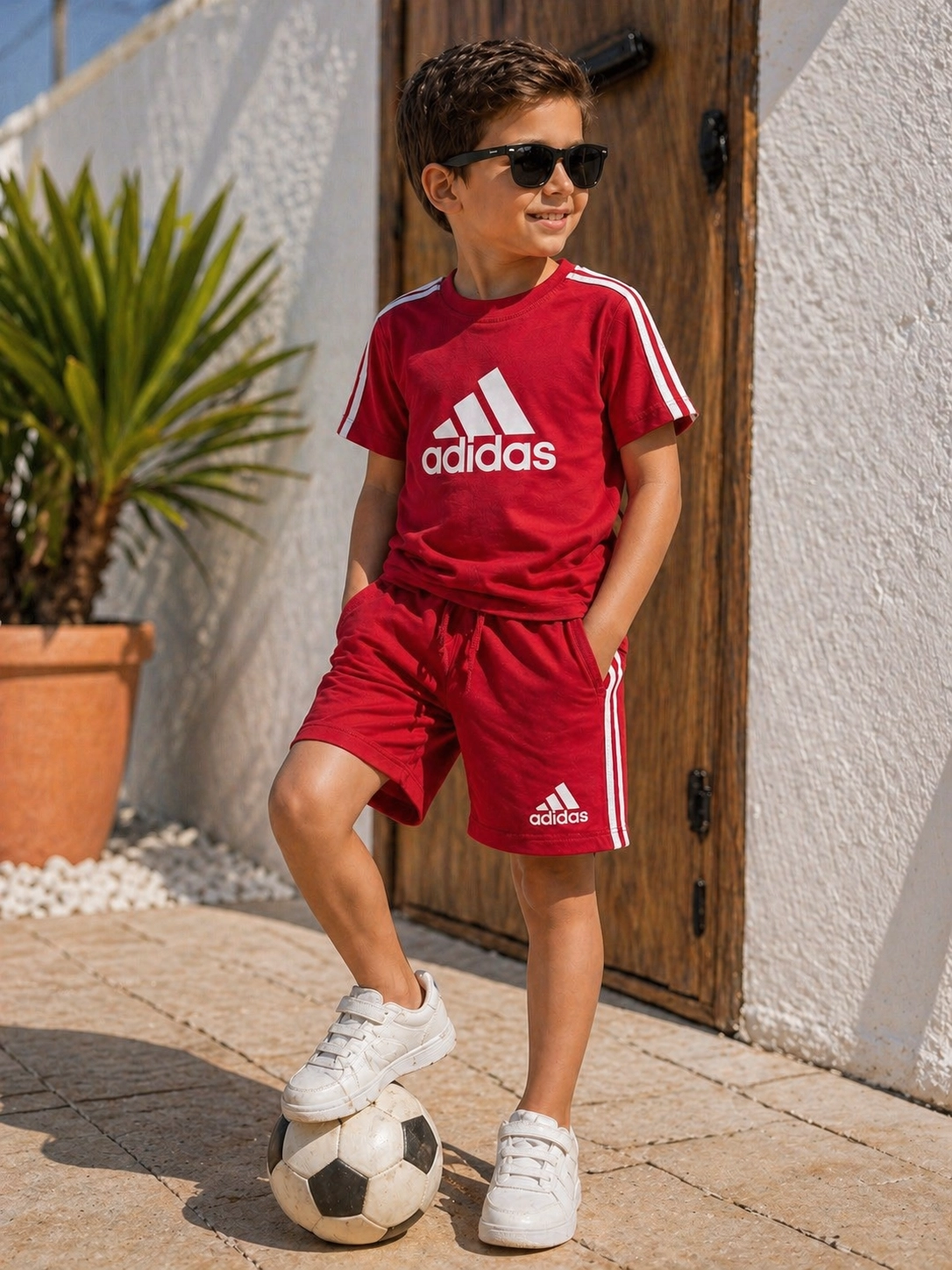 3-8 Yaş Adidas Şortlu Takım Kırmızı