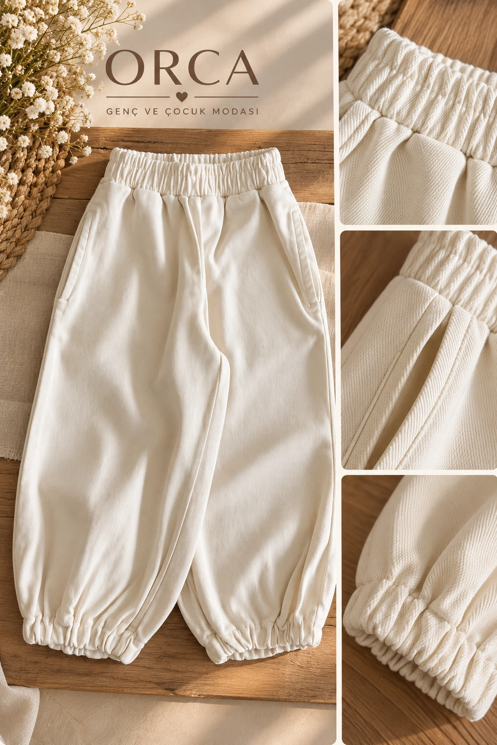 Kız Çoçuk Viscon Pantolon Krem (1-4 yaş)