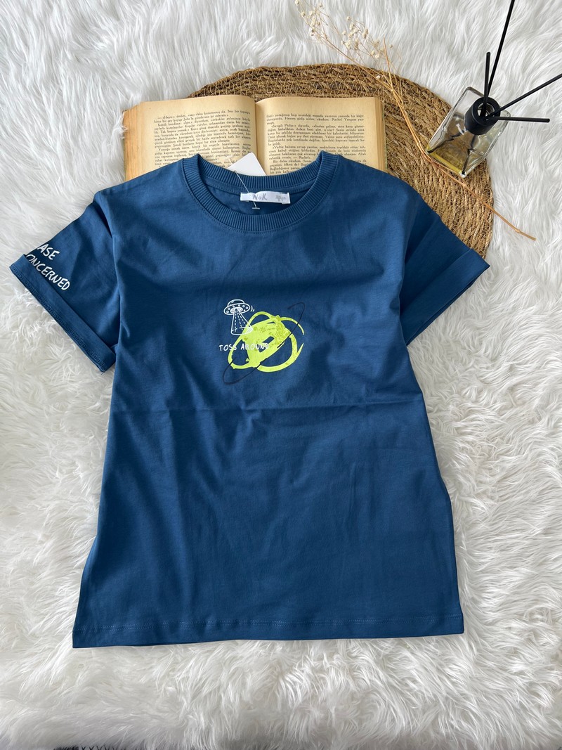 8-14 Yaş Uzaylı  T-shirt Lacivert