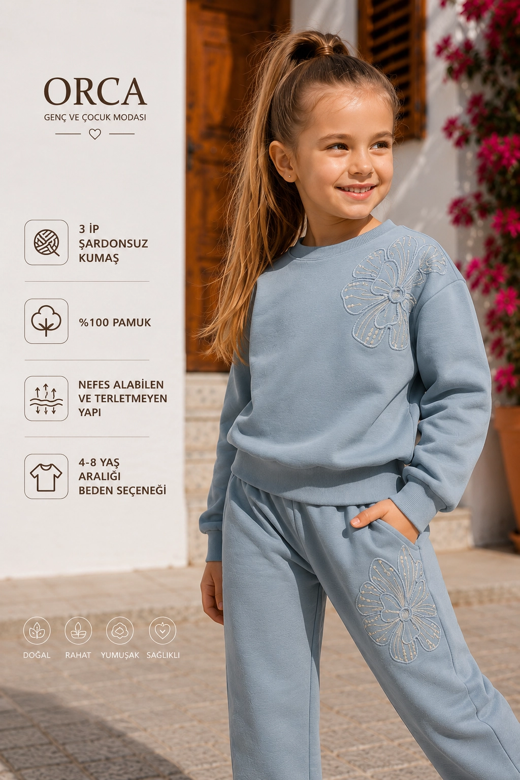 Kız Çocuk Jogger 2li Kışlık Eşofman Takımı Mavi (4-8 yaş)