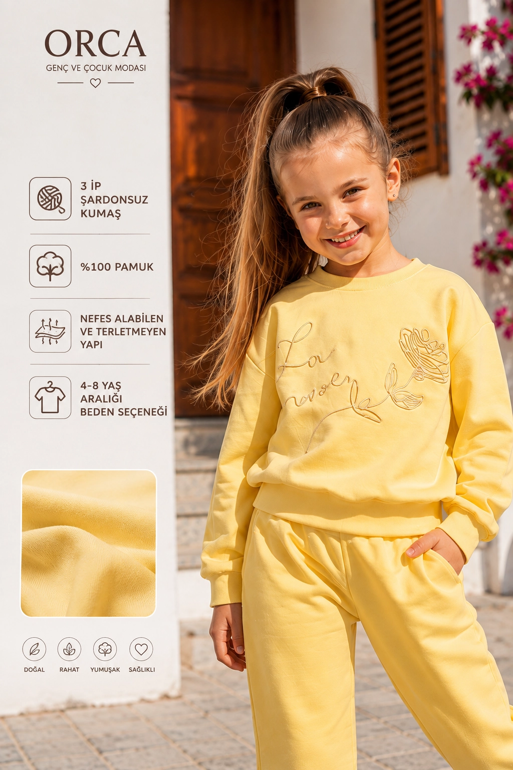 Kız Çocuk Jogger 2li Kışlık Eşofman Takımı Sarı (4-8 yaş)