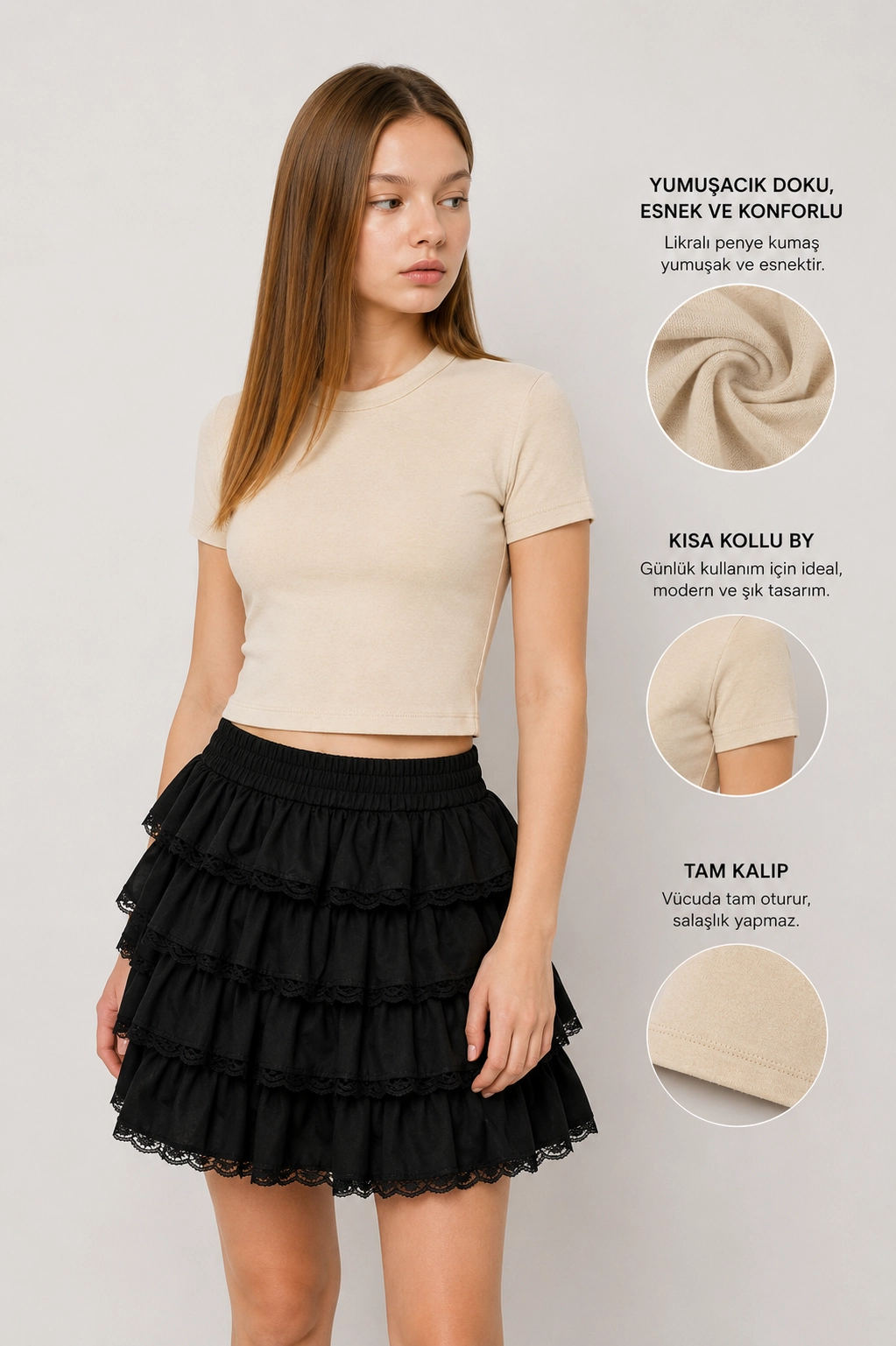 8-15 Penye Crop T-shirt Camel