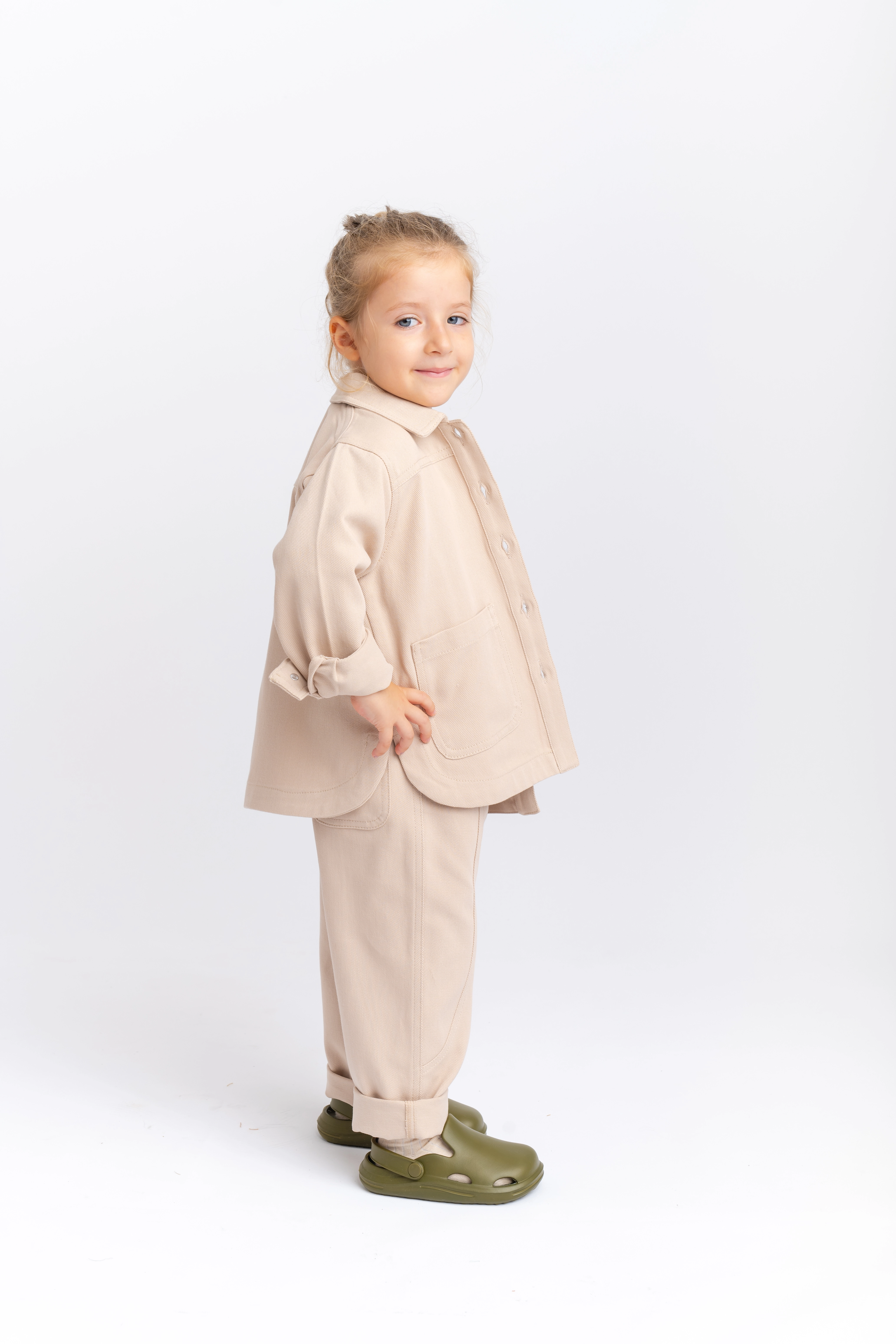 2-6 Yaş Gabardin Ceketli Takım Krem
