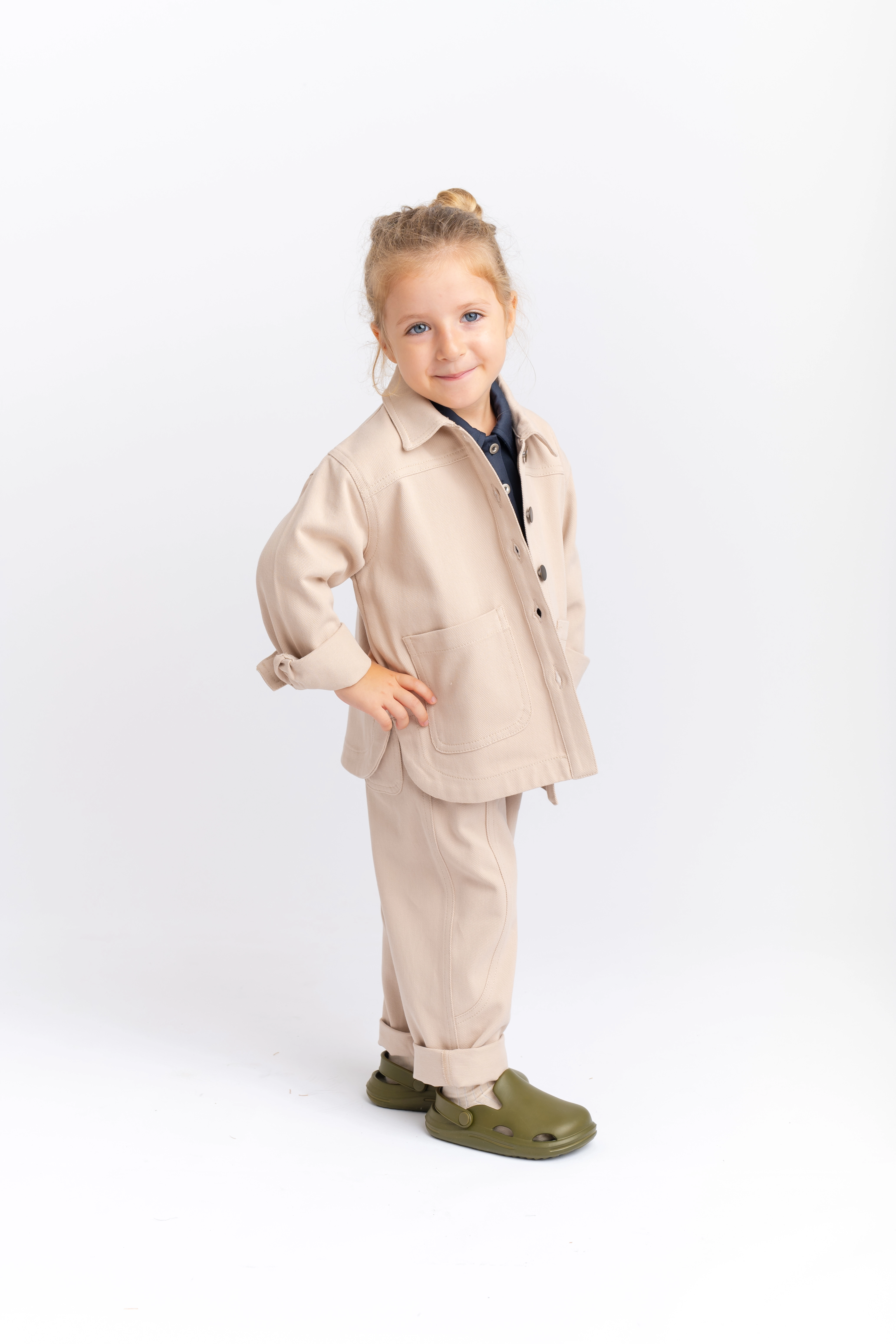 2-6 Yaş Gabardin Ceketli Takım Krem
