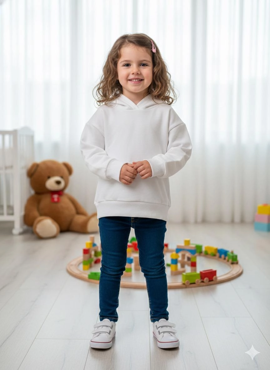 1-5 Yaş Beyaz Kapüşonlu Sweat