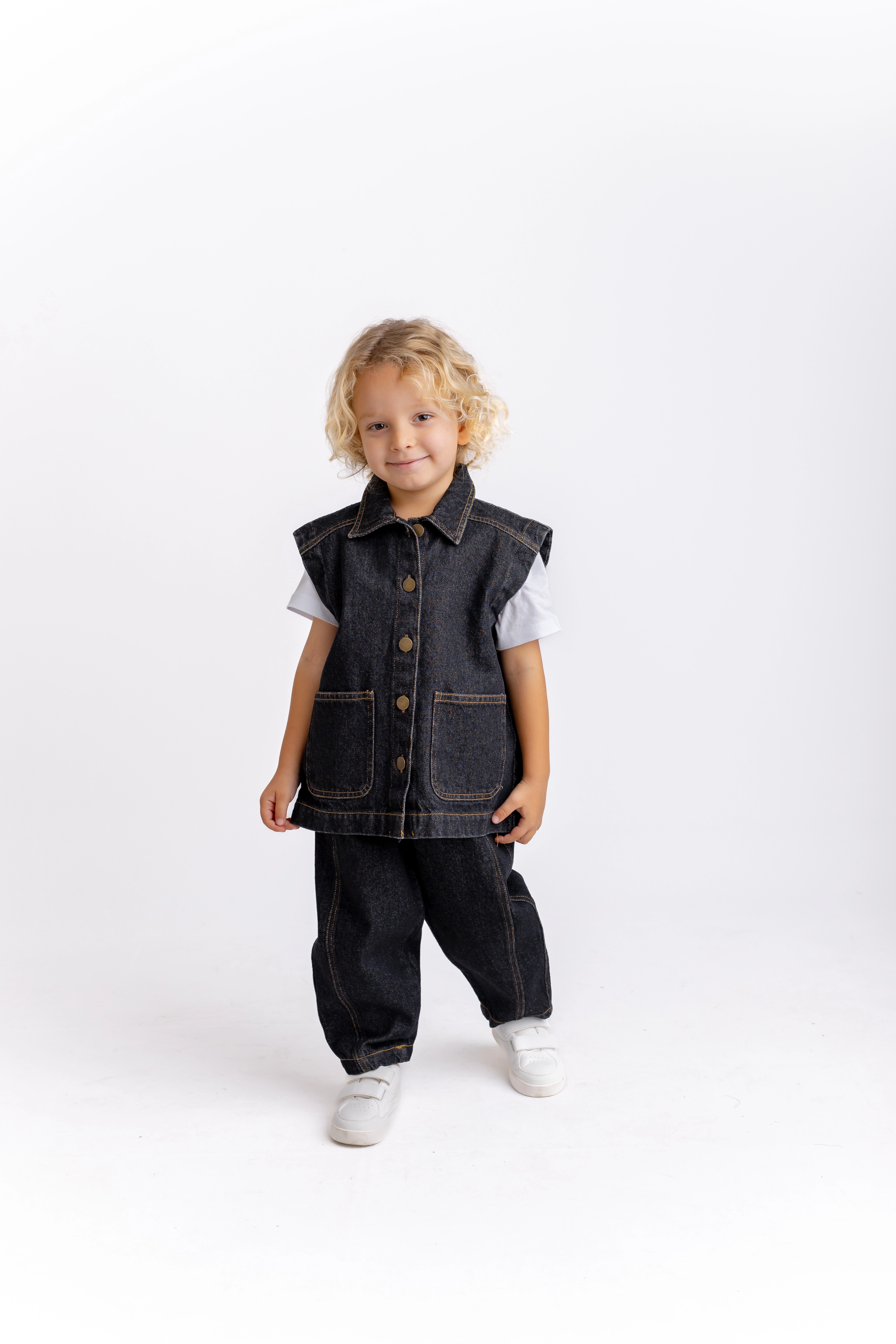 2-6 Yaş Denim Yelekli Takım Siyah
