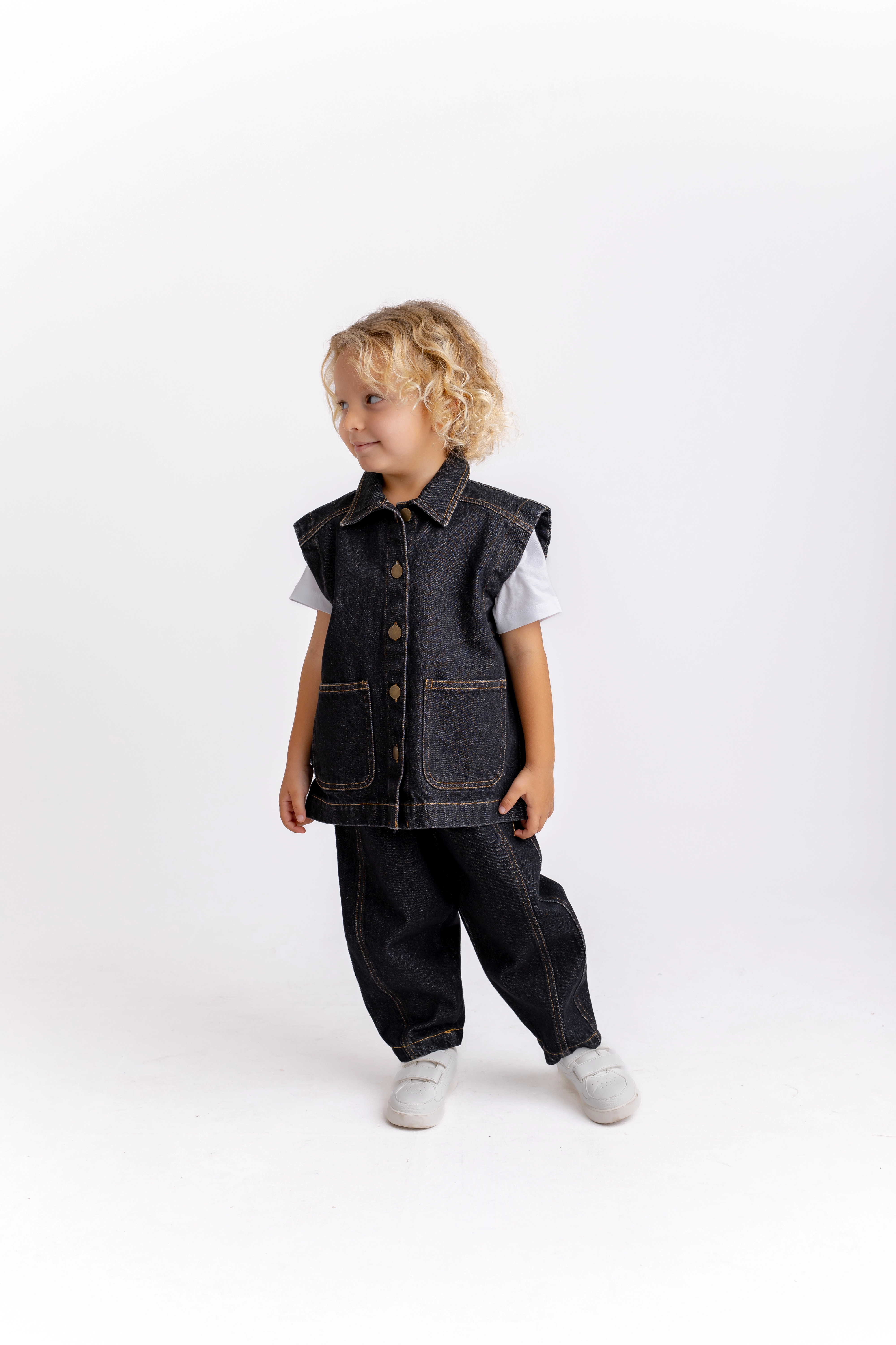 2-6 Yaş Denim Yelekli Takım Siyah