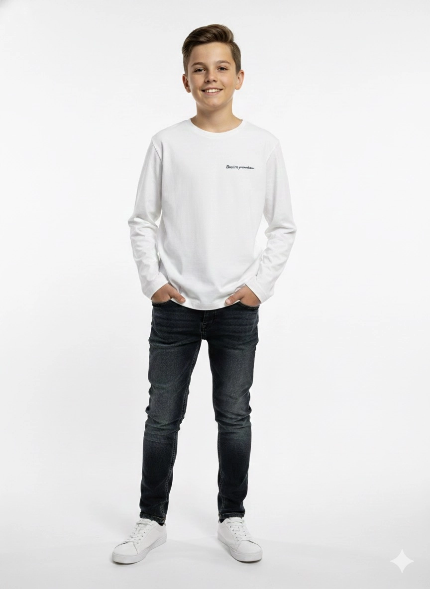 8-14 Yaş Denim Premium Sweat Beyaz