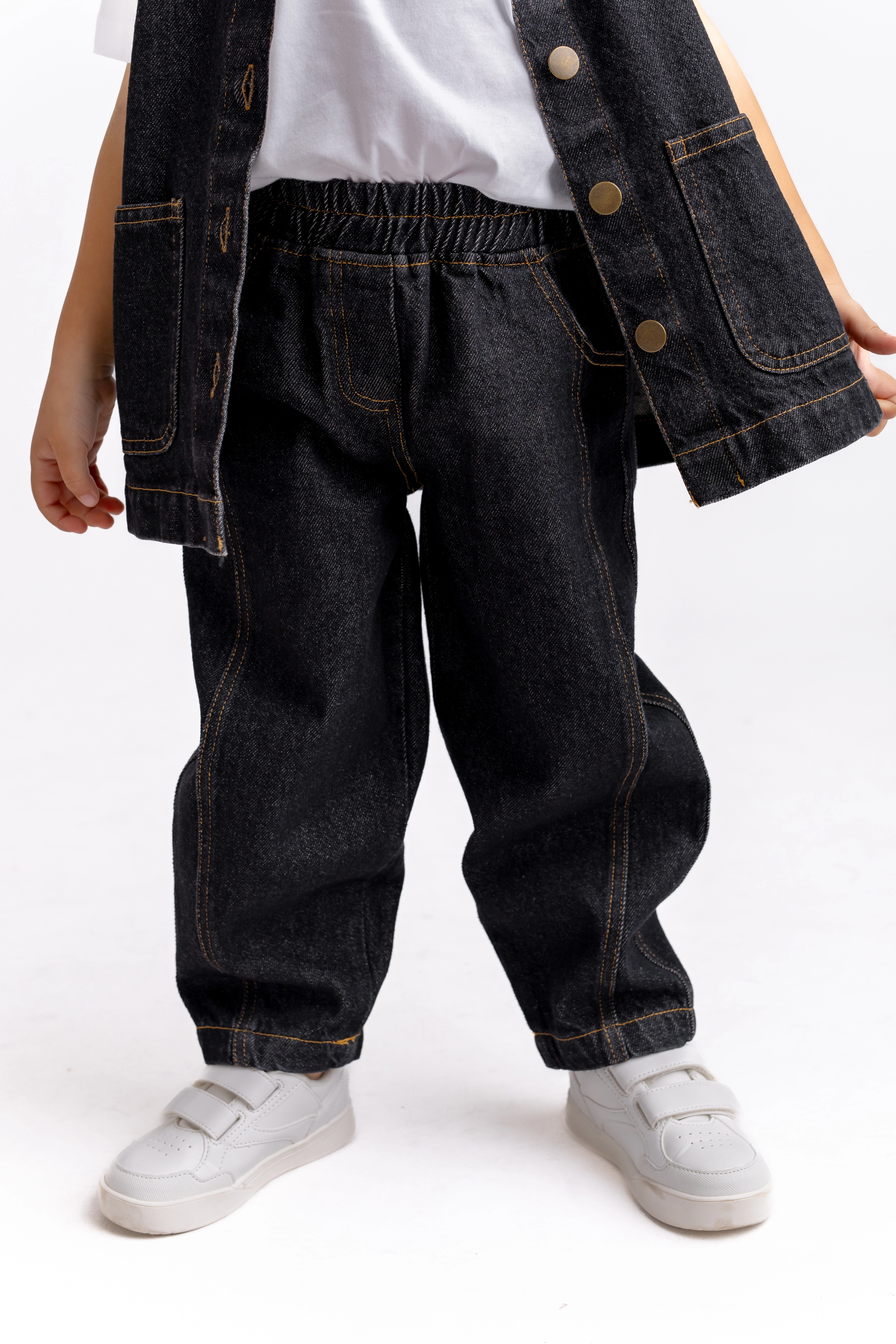 2-6 Yaş Denim Yelekli Takım Siyah