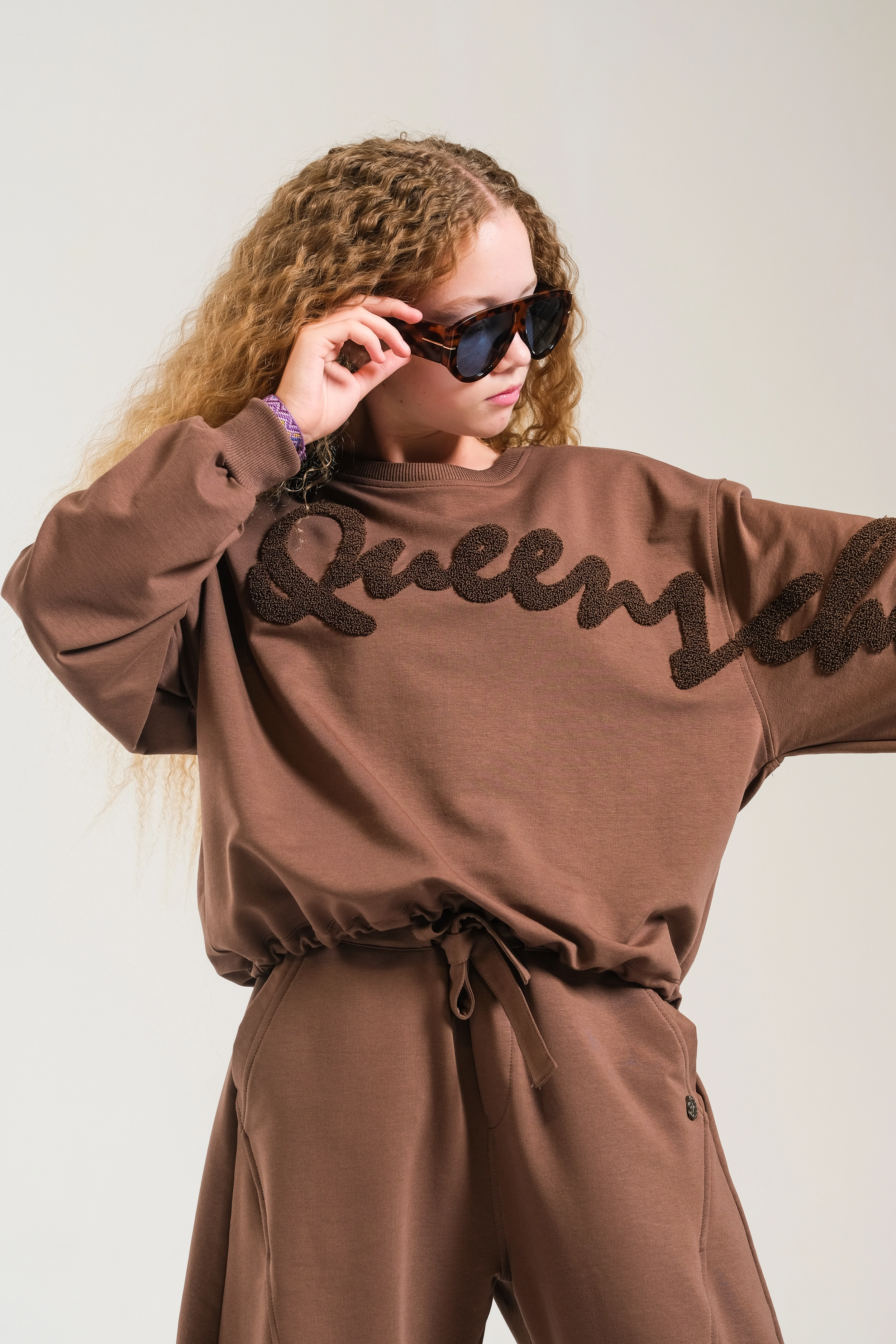 Kız Çocuk Süzene Nakışlı Sweat Kahverengi(9-15 yaş)