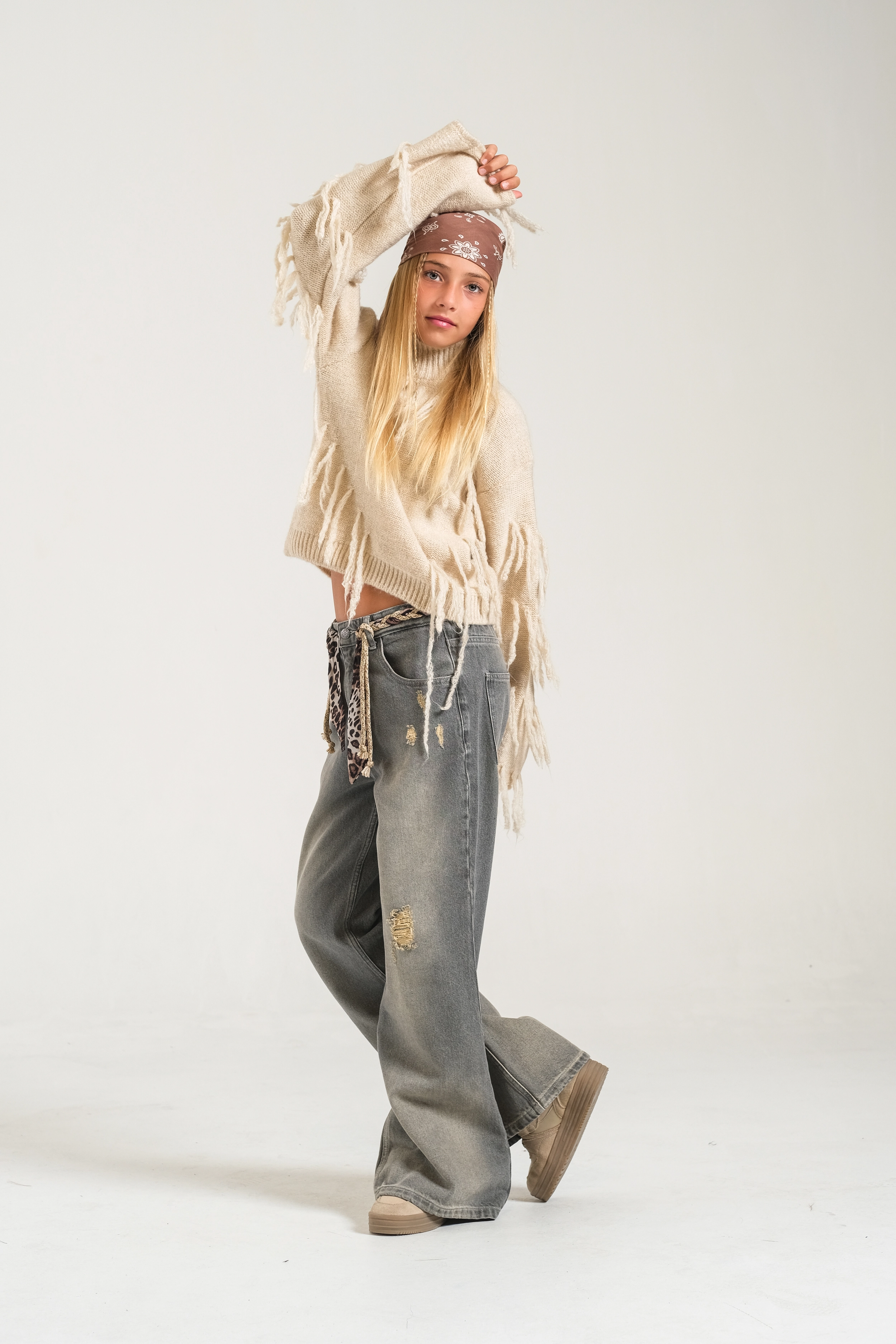 Kız Çocuk İspanyol Denim Pantolon Füme(9-15 yaş)