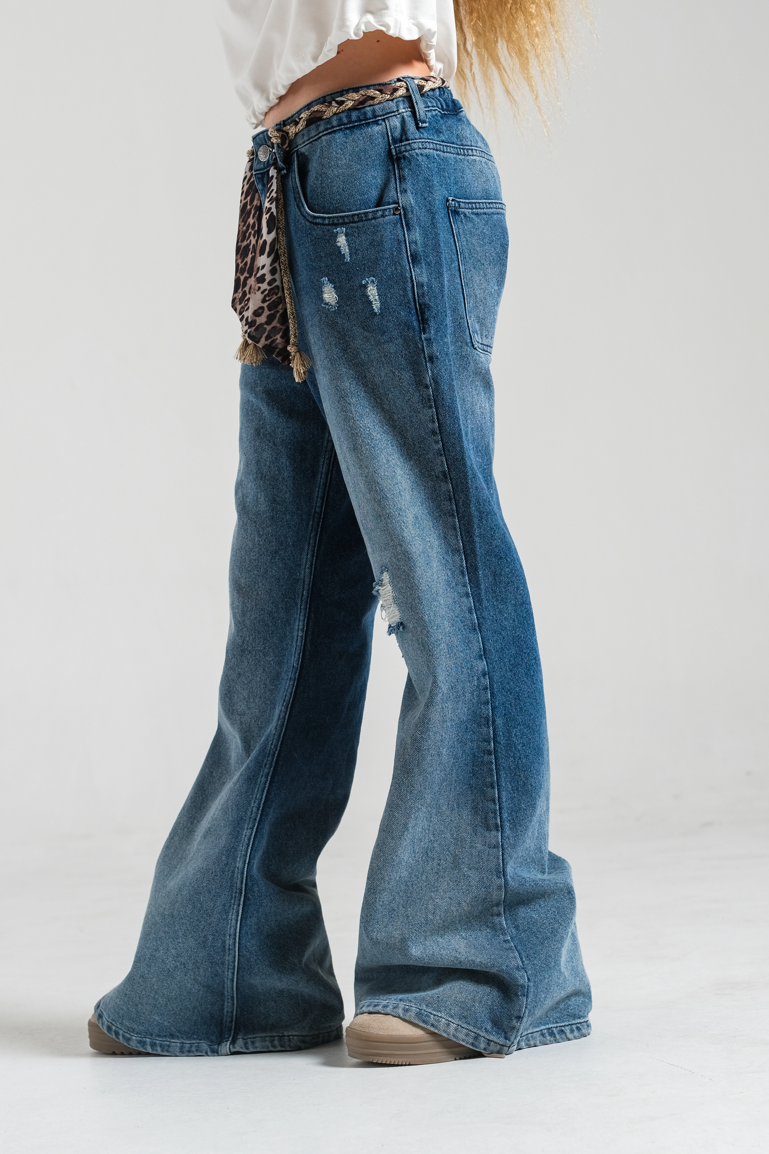Kız Çocuk İspanyol Denim Pantolon Mavi(9-15 yaş)