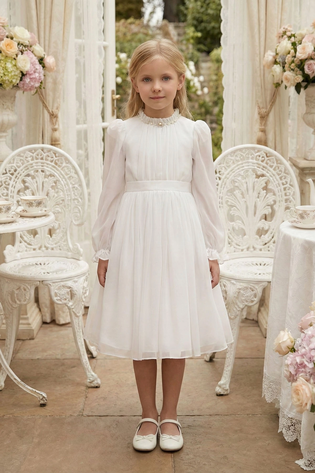 3-7 Yaş White Royal Taşlı Elbise
