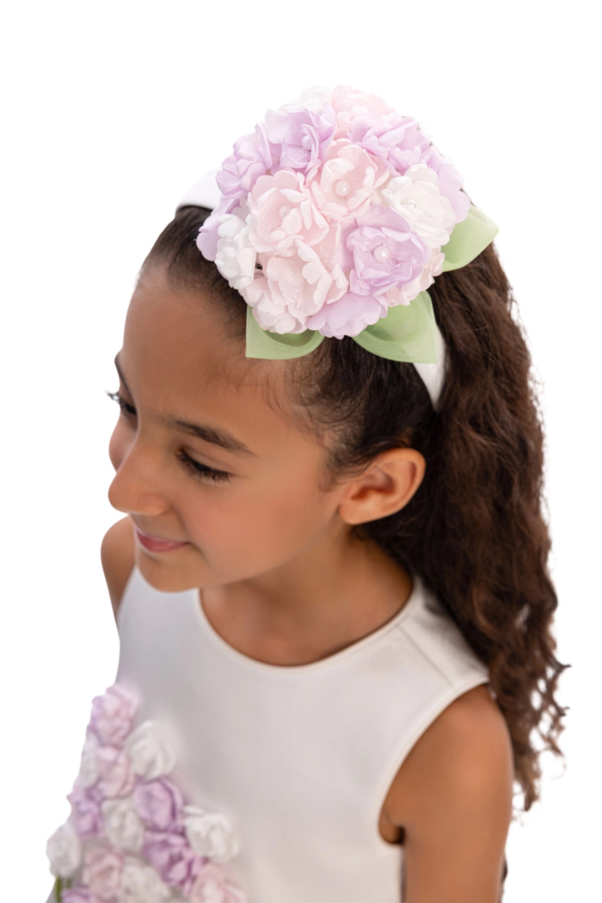 3-7 Yaş Pastel Çiçek Ahenk Elbise Ekru