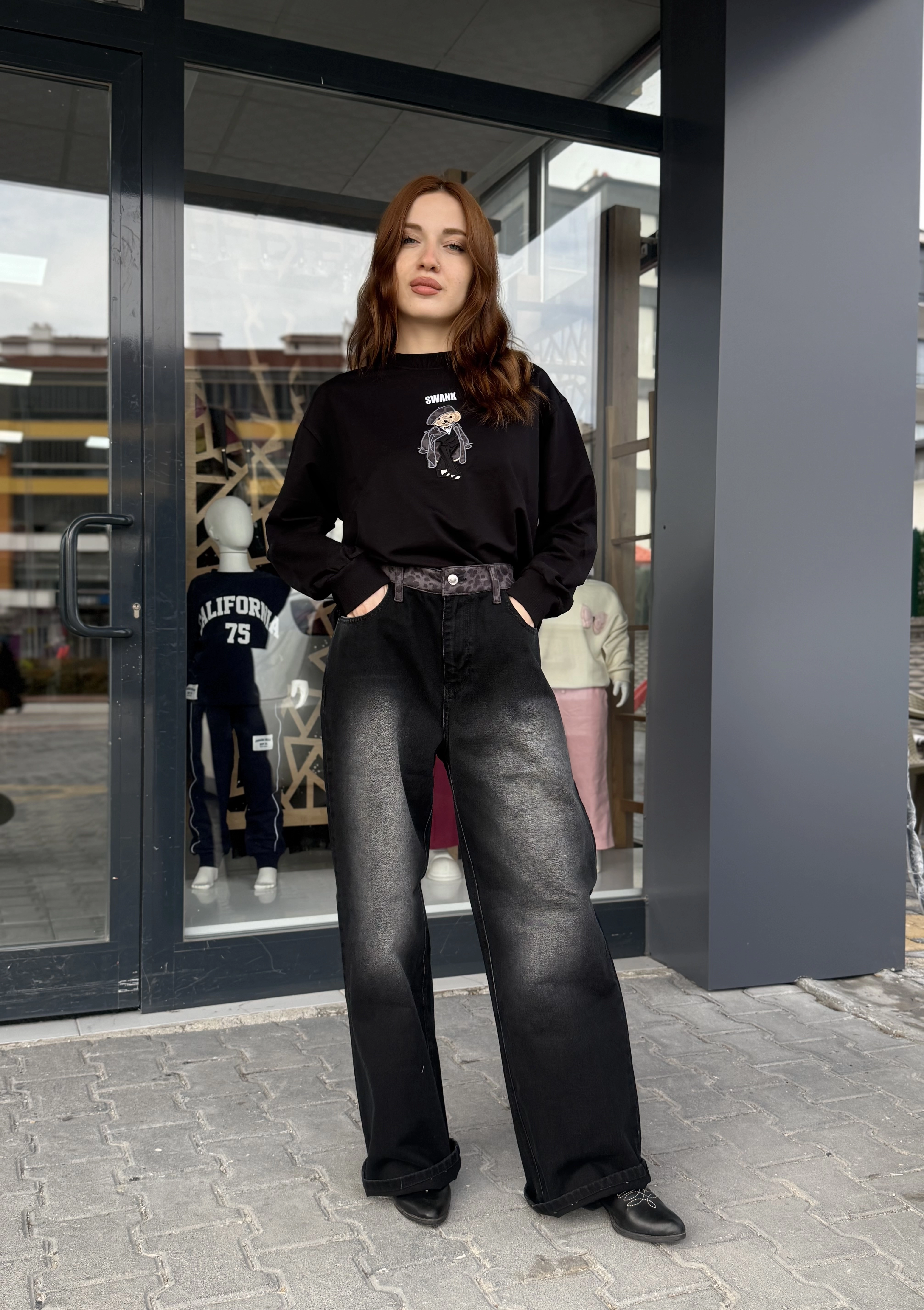 9-14 Yaş Swank Nakışlı Teddy Jean Takım Siyah/Gri