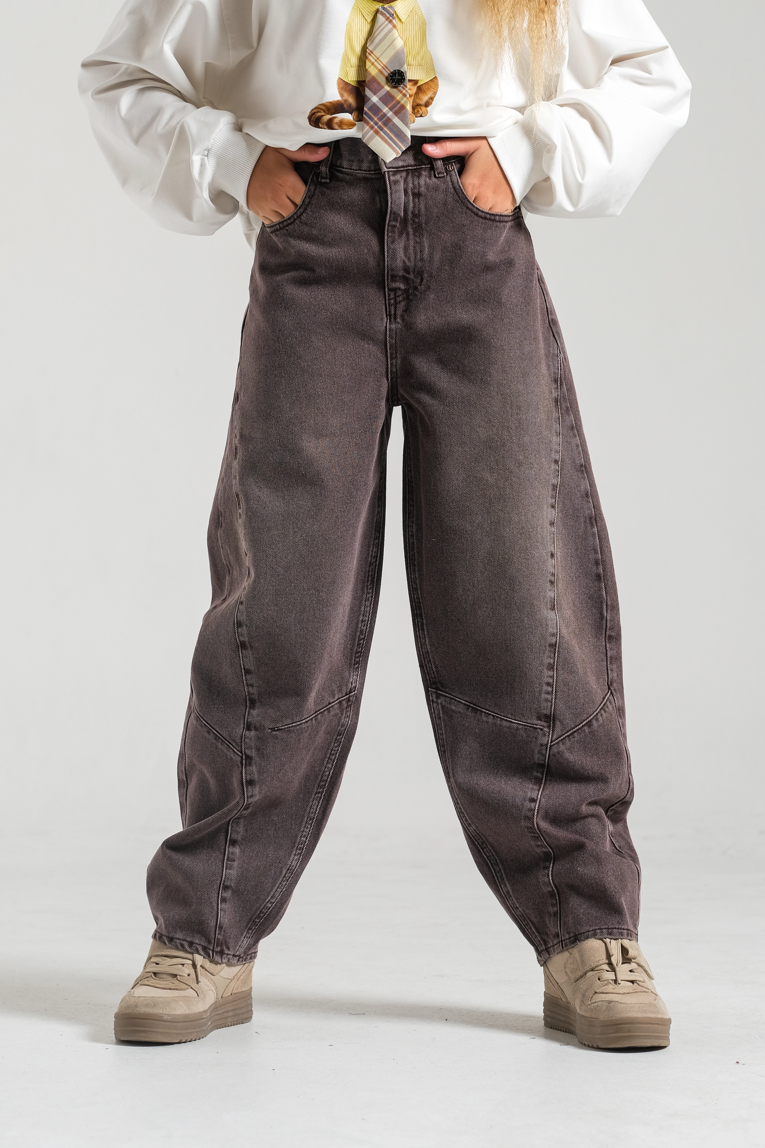 Kız Çocuk Balon Denim Pantolon Kahverengi(9-15 yaş)