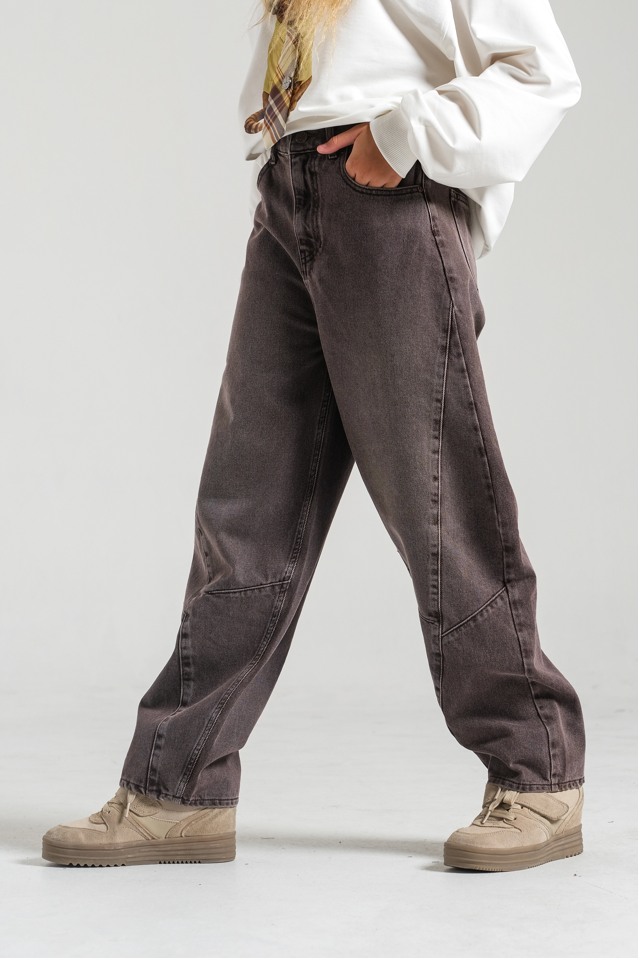 Kız Çocuk Balon Denim Pantolon Kahverengi(9-15 yaş)