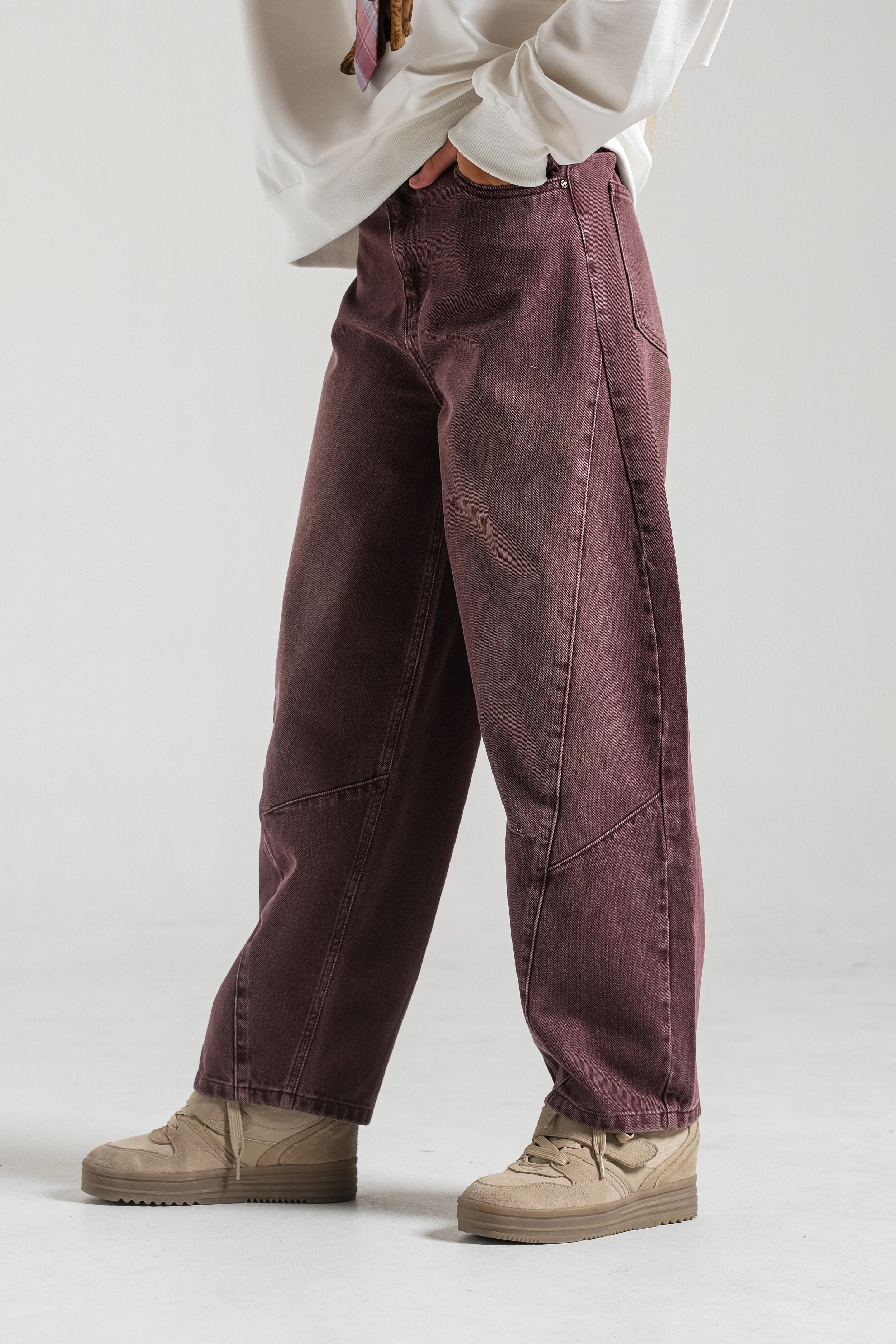 Kız Çocuk Balon Denim Pantolon Mürdüm(9-15 yaş)