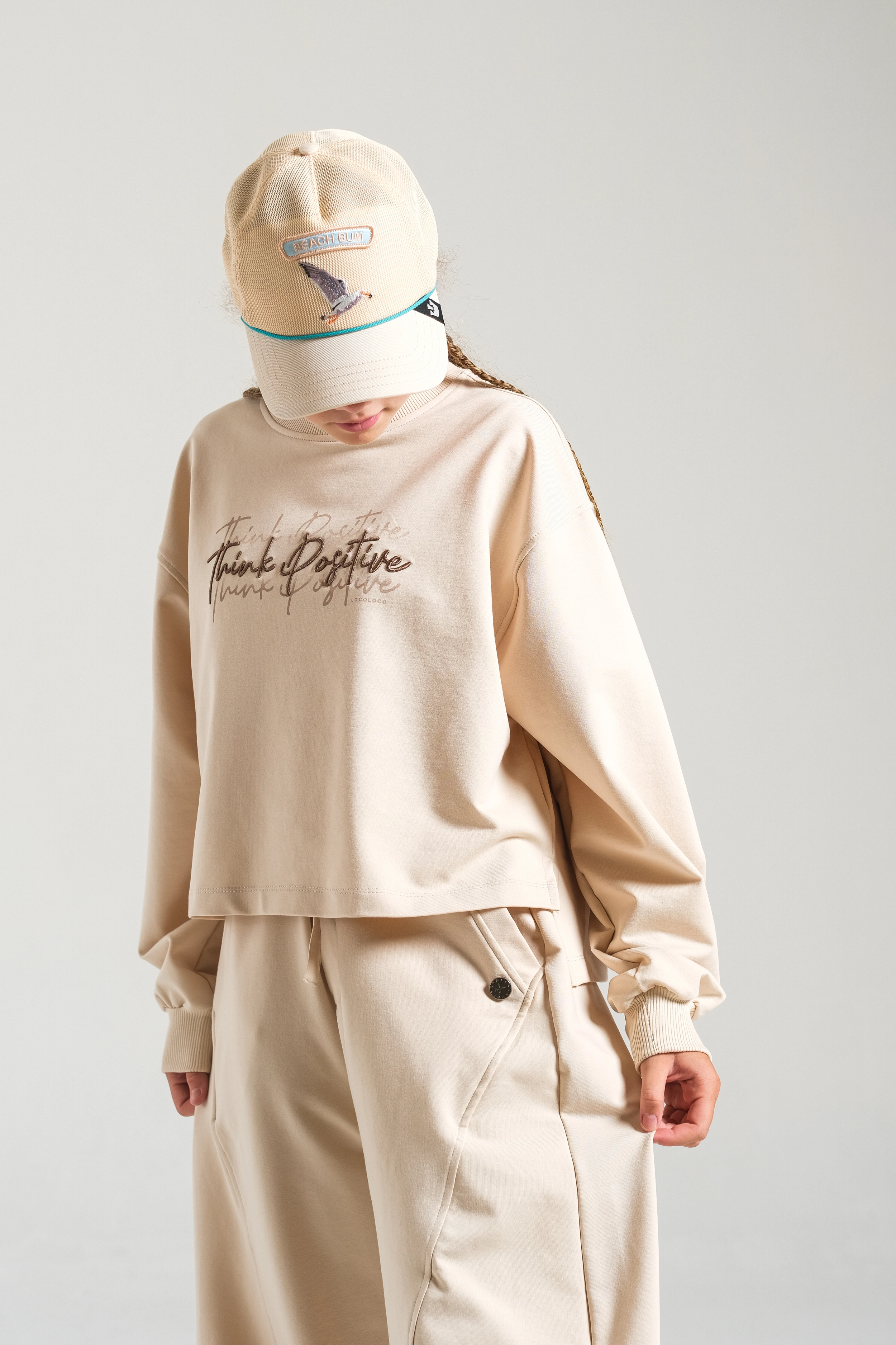 Kız Çocuk Baskılı Sweat Bej(9-15 yaş)