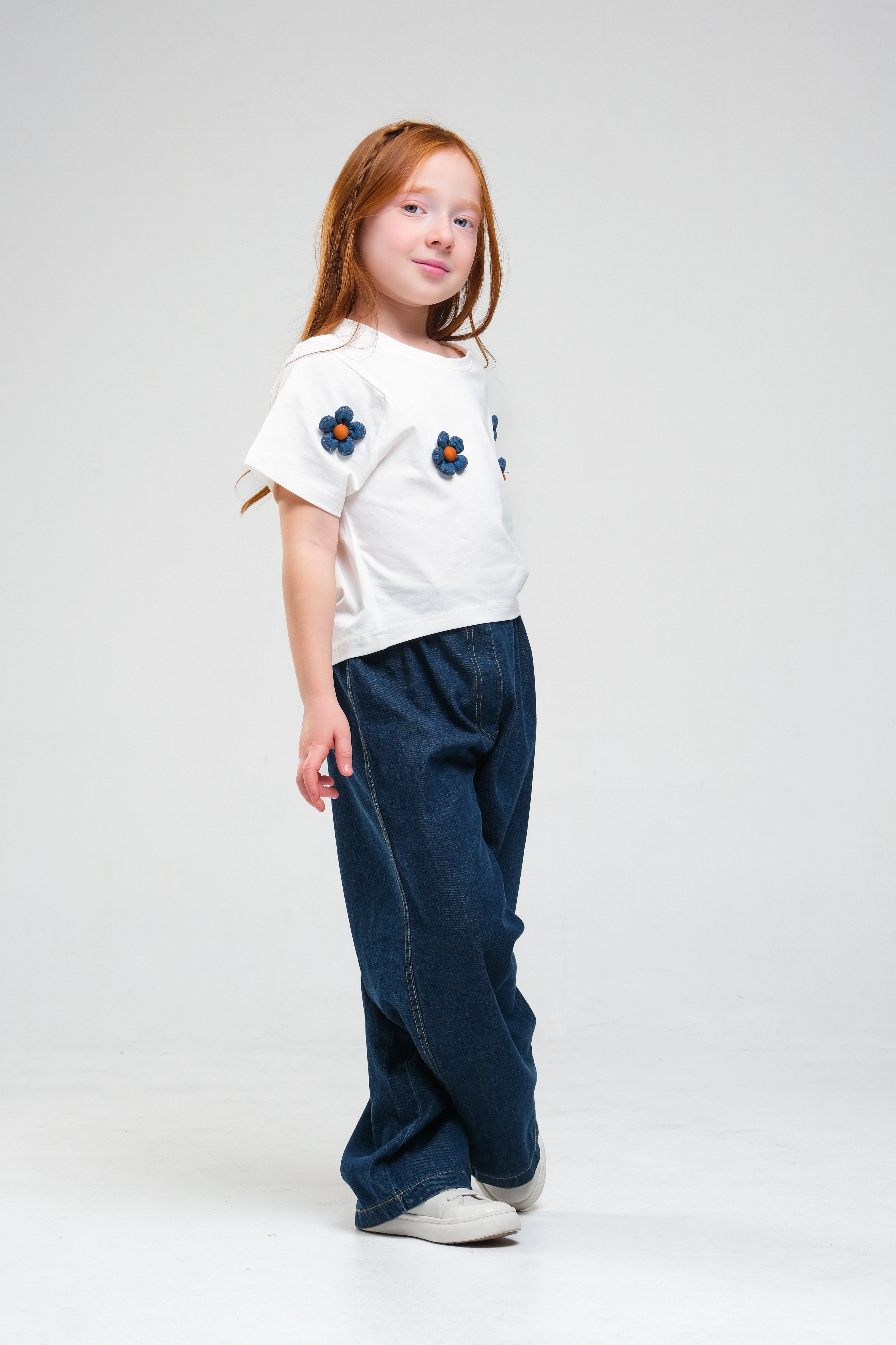 3-8 Çiçek Aplikeli Oversize Jean Takım