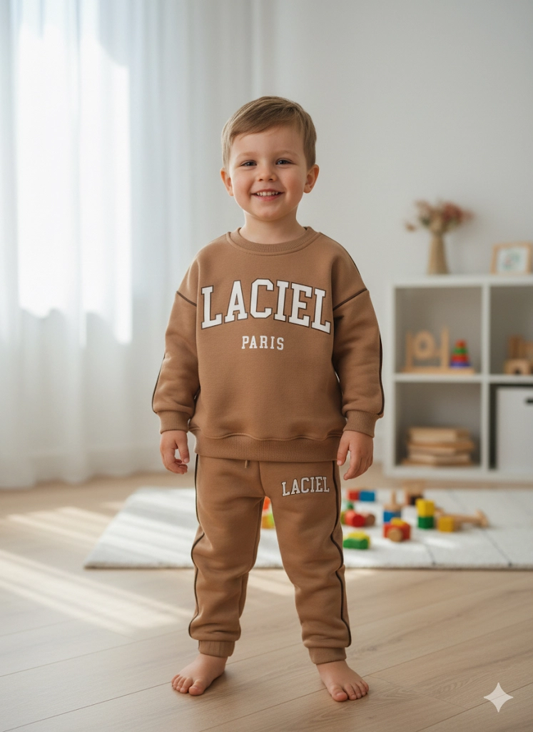 2-8 Yaş Laciel Arabiyeli Sloganlı Takım Kahve