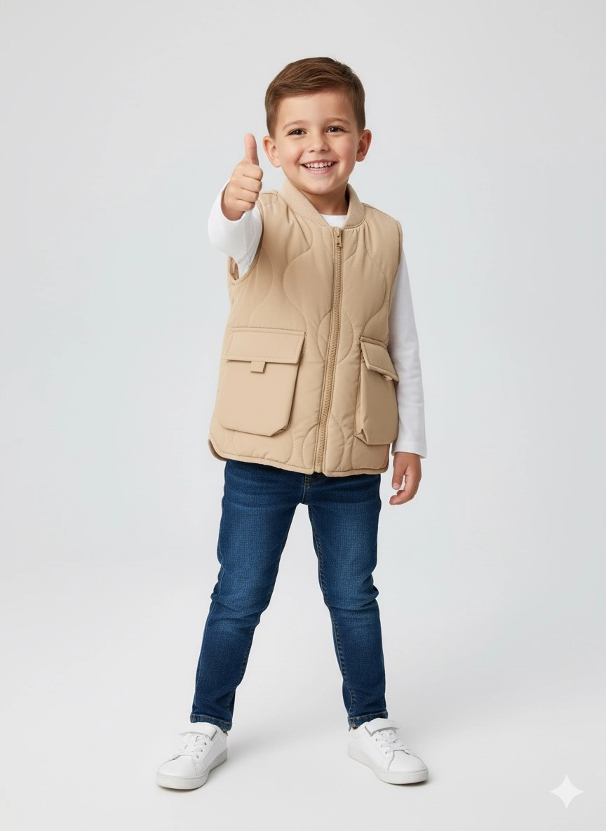 1-7 Yaş Aralığı Bej  Kapitone Unisex Yelek