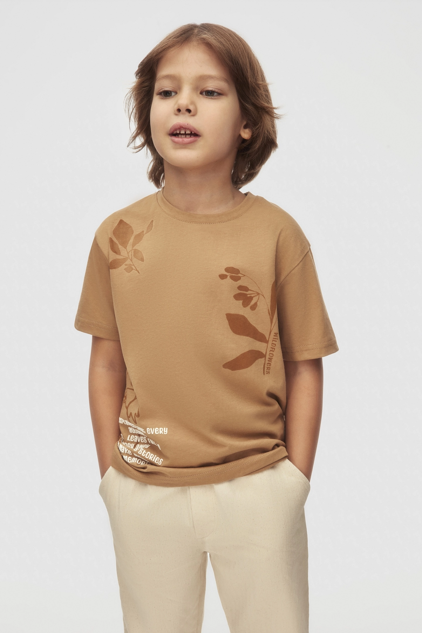4-8 Yaş Autumn Tshirt 2 Li Takım Camel