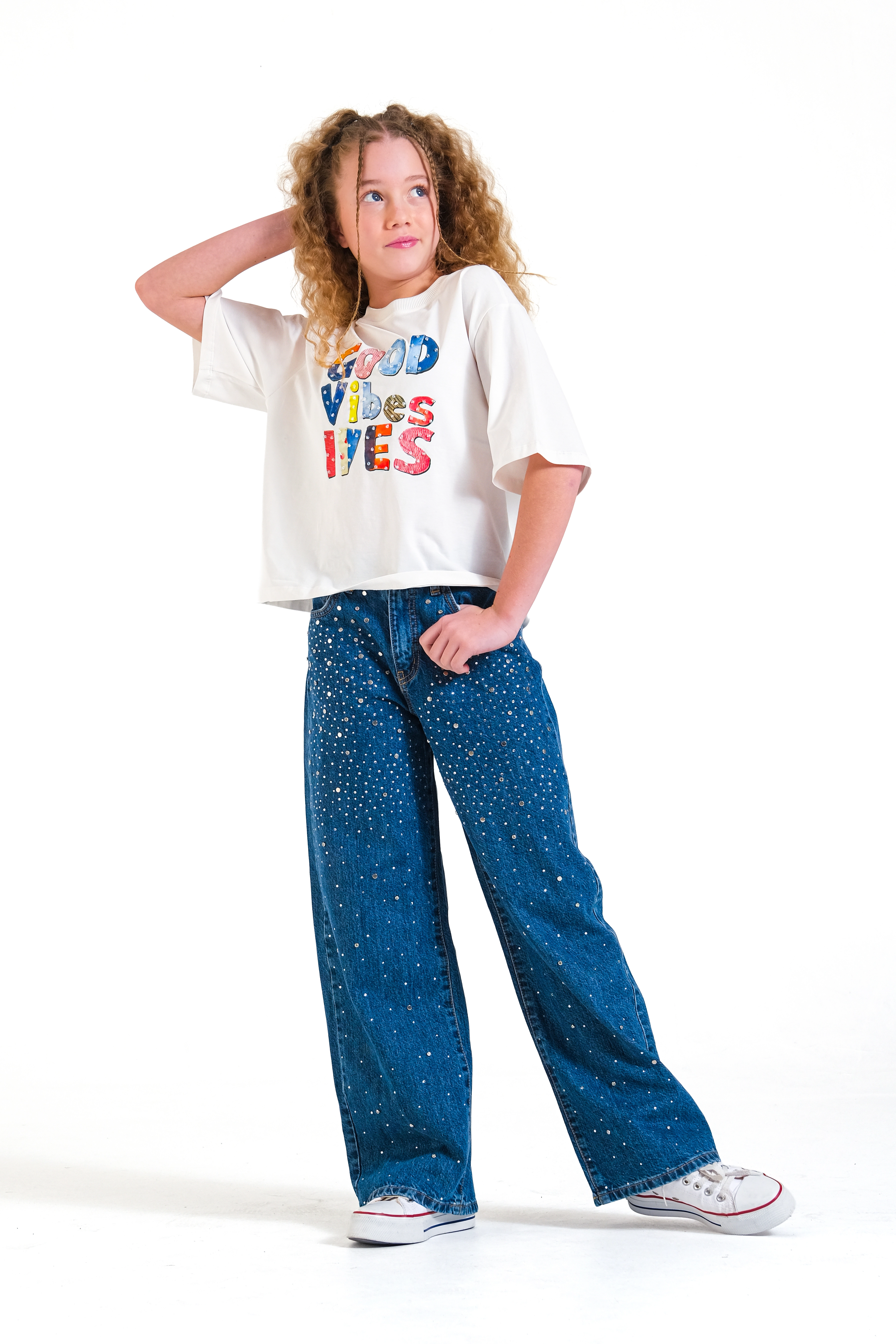 8-15 Good Vibes Boncuk T-shirt Beyaz