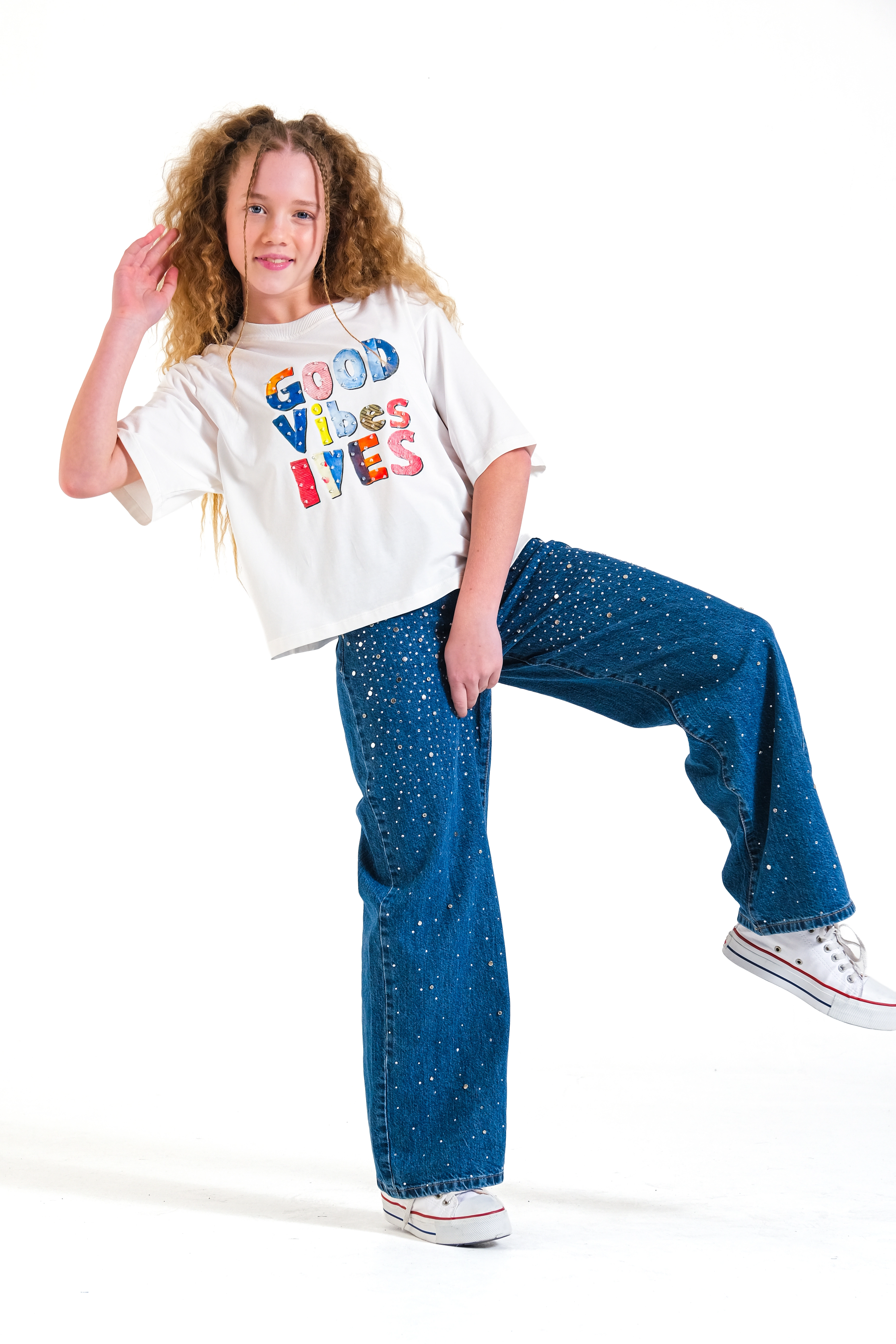 8-15 Good Vibes Boncuk T-shirt Beyaz
