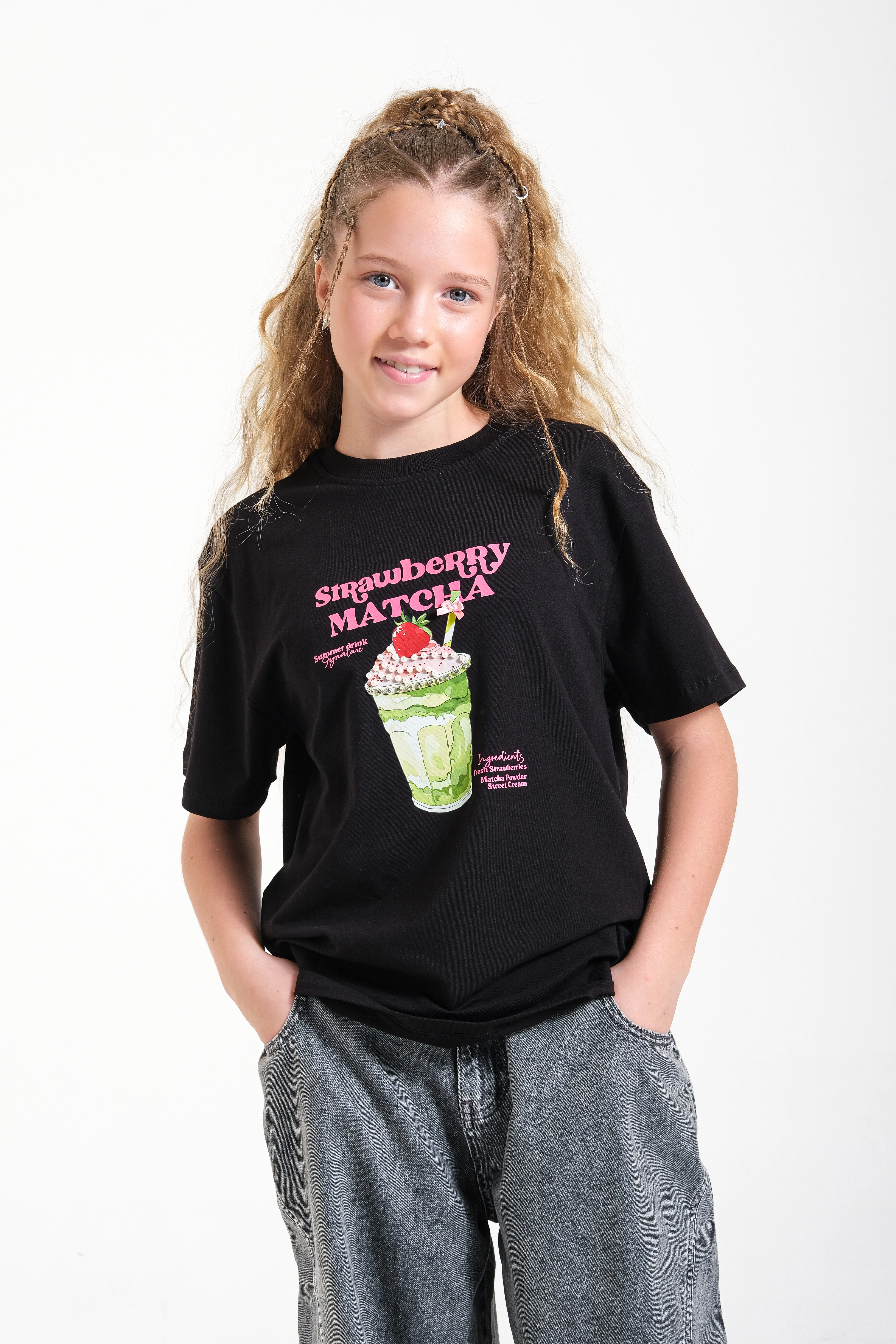 8-14 Strawberry  Matcha T-Shırt Siyah