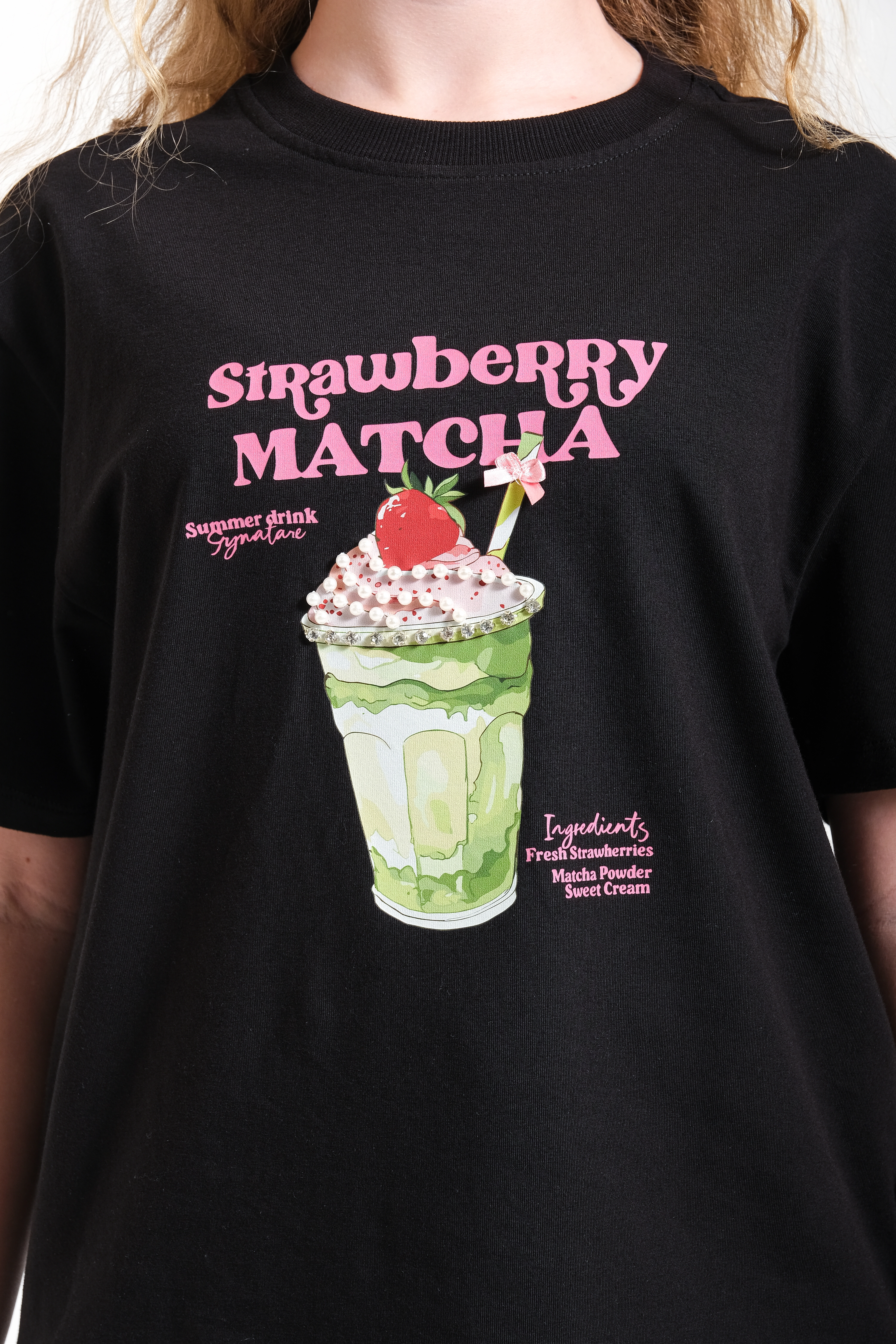 8-14 Strawberry  Matcha T-Shırt Siyah