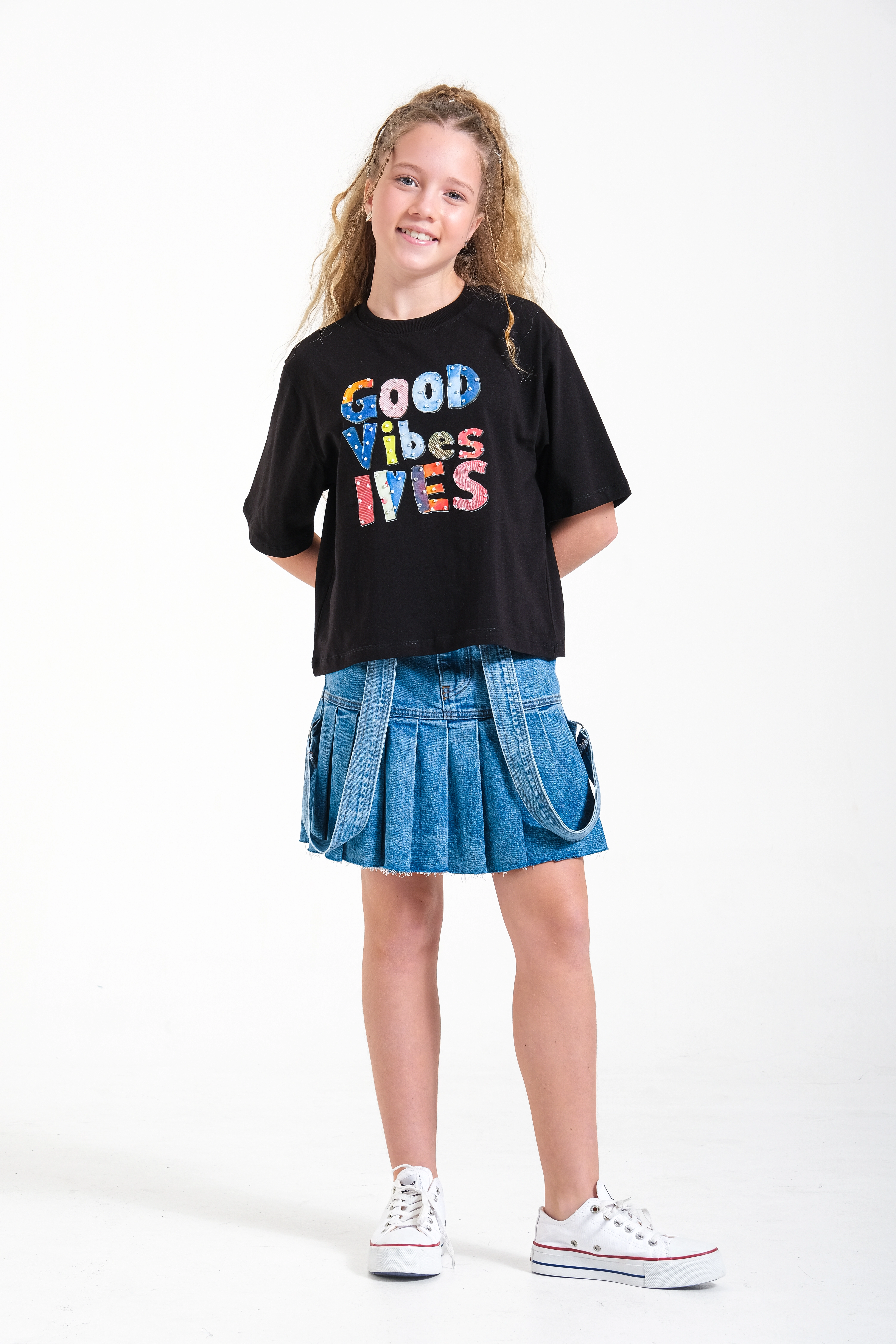 8-14 Good Vibes Boncuk T-Shırt Siyah