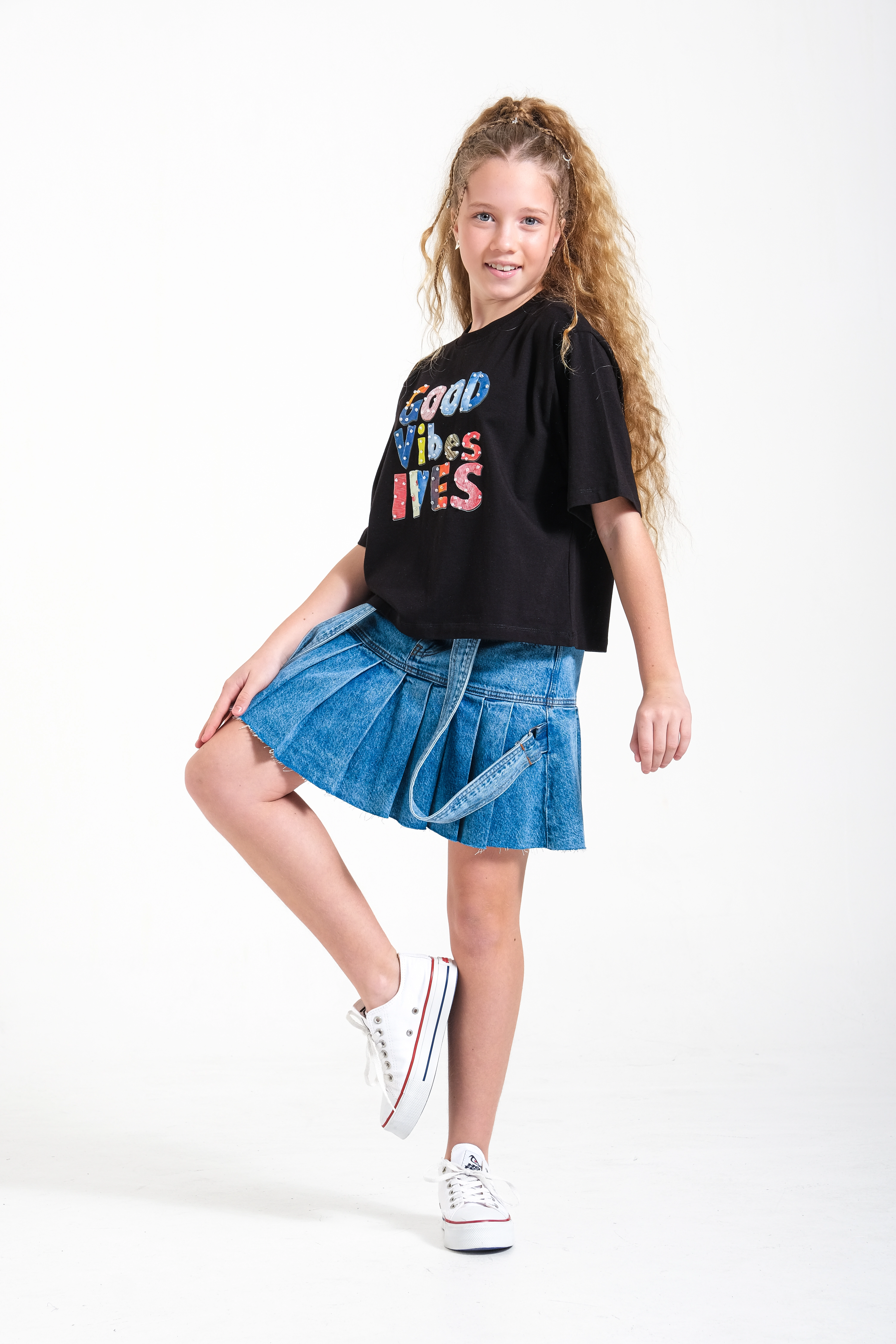 8-14 Good Vibes Boncuk T-Shırt Siyah