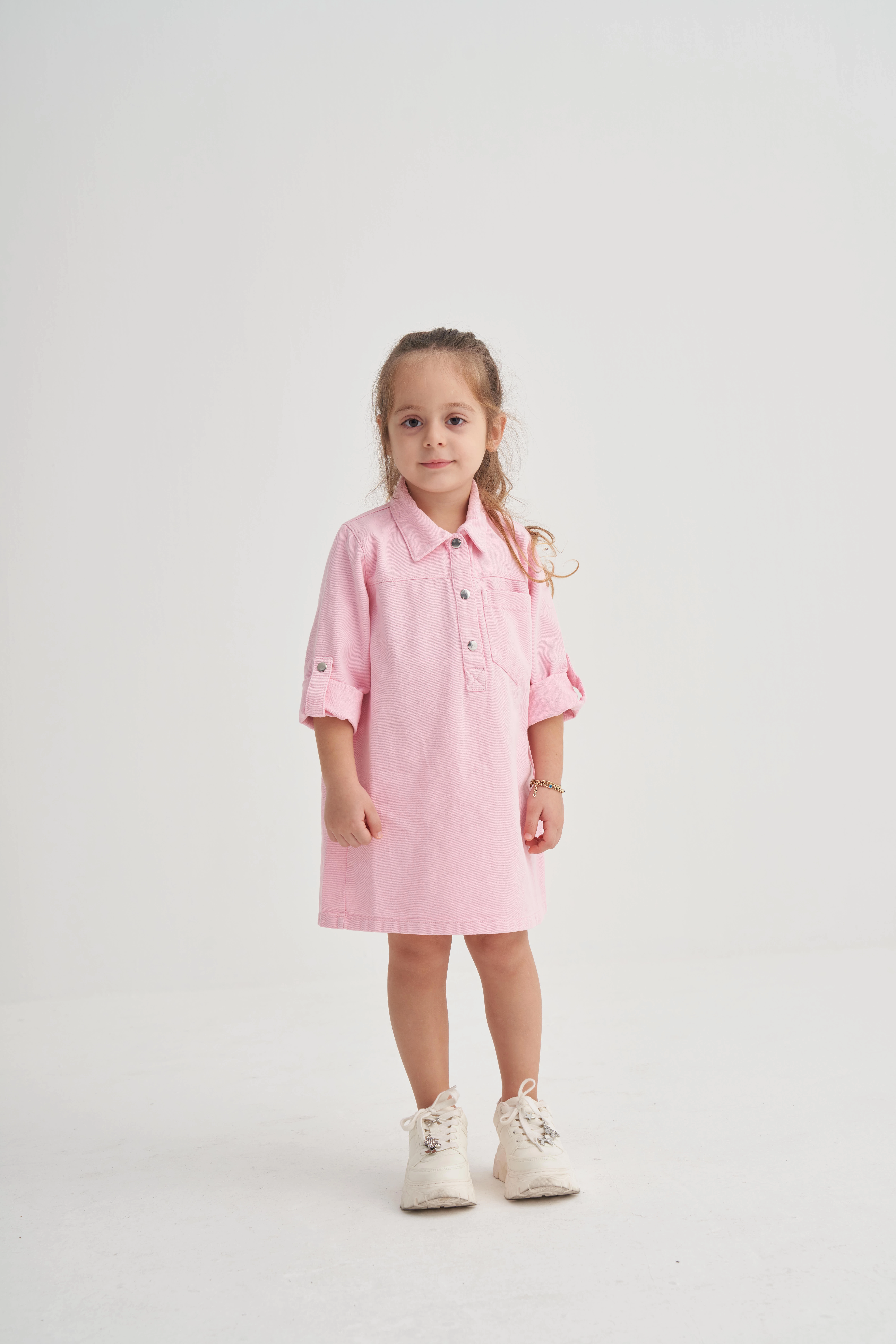 2-6 Yaş Gabardin Elbise Pudra