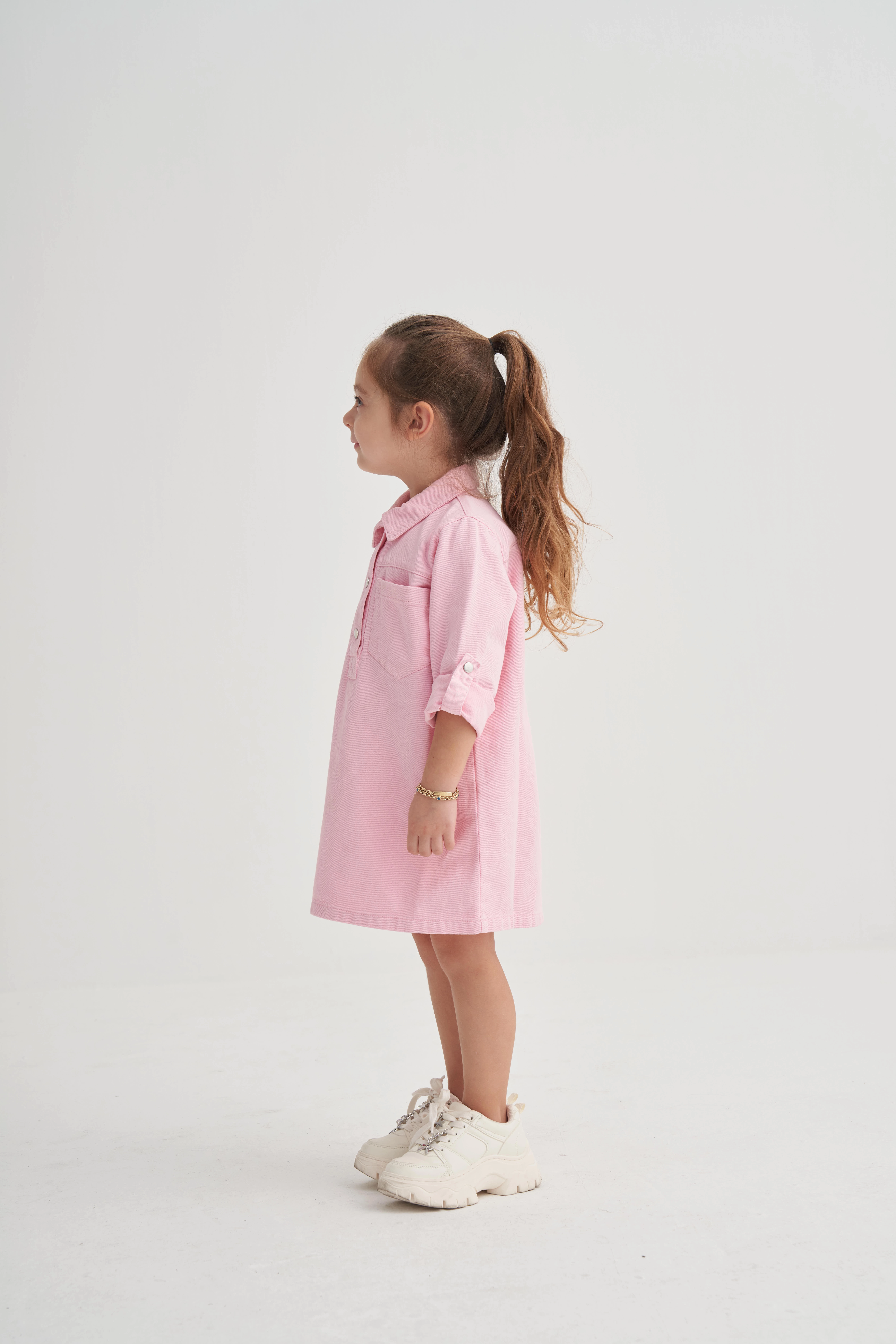 2-6 Yaş Gabardin Elbise Pudra