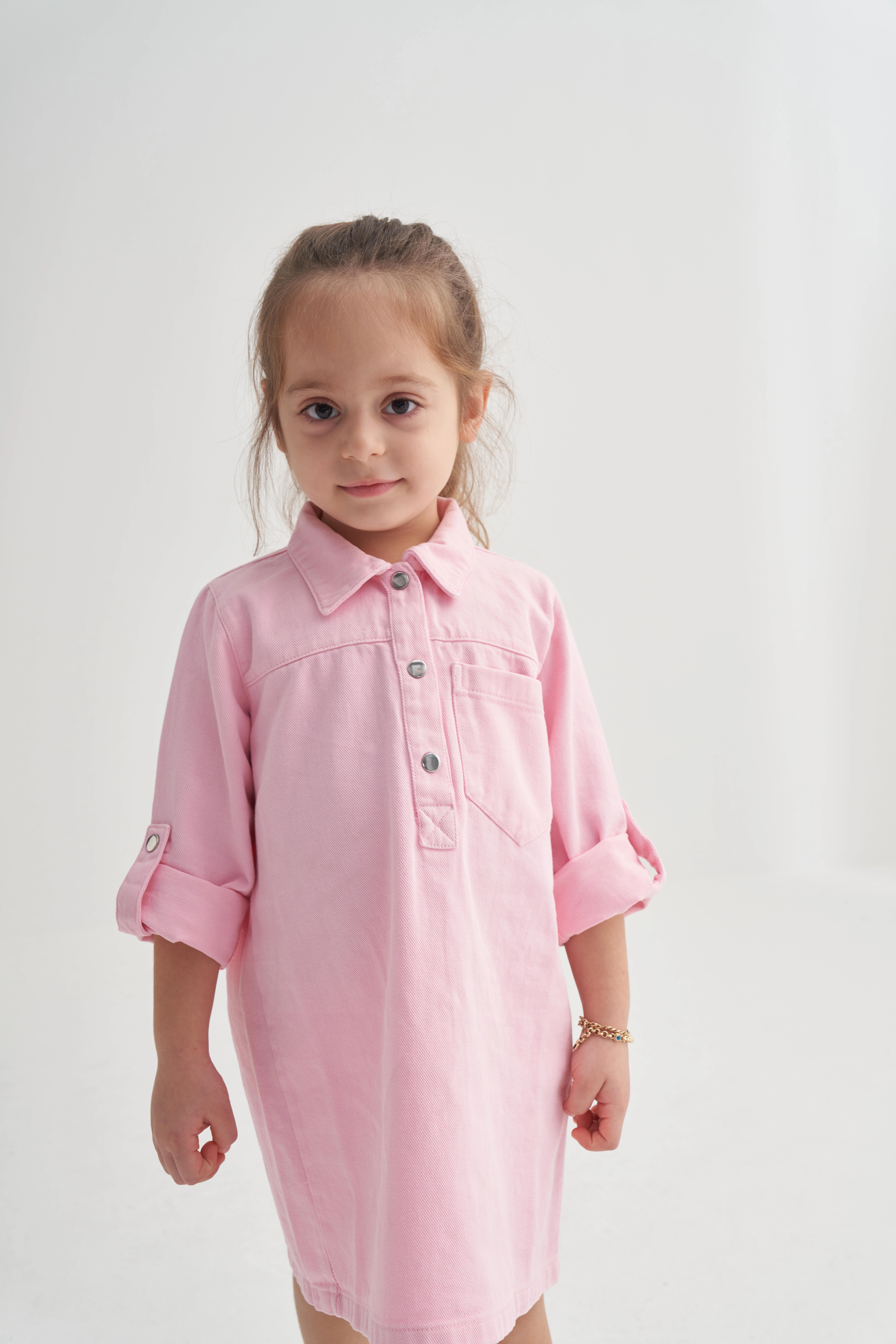 2-6 Yaş Gabardin Elbise Pudra