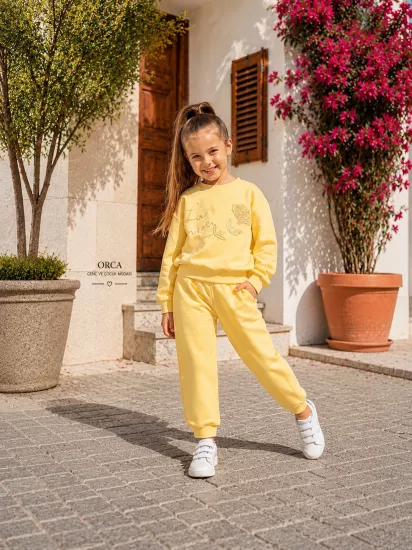 Kız Çocuk Jogger 2li Kışlık Eşofman Takımı Sarı (4-8 yaş)