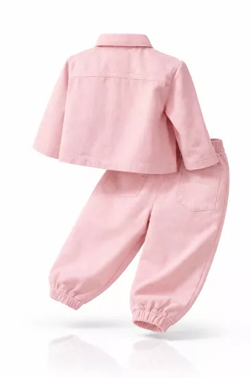 2-6 Yaş Gabardin Ceketli Takım Pudra