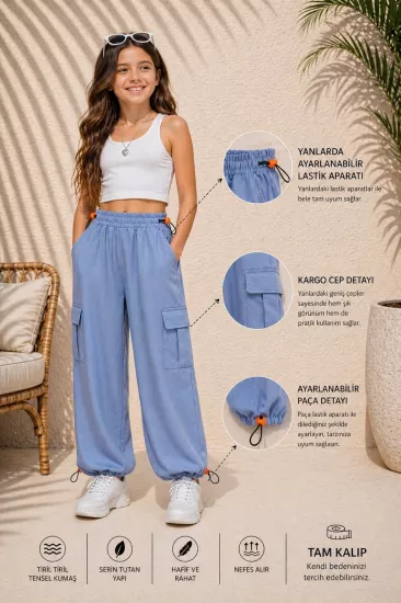 3-12 Yaş Kargo Cep Dökümlü Cotton Pantolon Mavi