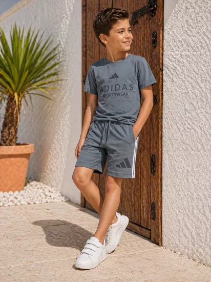 3-10 Yaş Adidas Şortlu Takım Gri