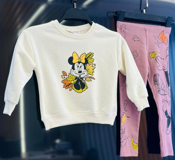 2-8 Yaş Aralığı Minnie Mause Sonbahar Temalı Fitilli Taytlı Takım