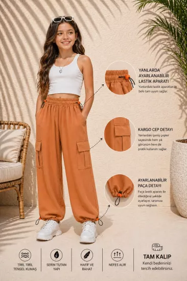 3-12 Yaş Kargo Cep Dökümlü Cotton Pantolon Taba