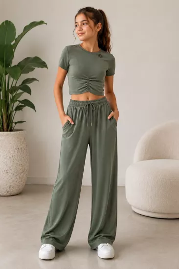 8-15 Büzgülü Modal Crop Haki