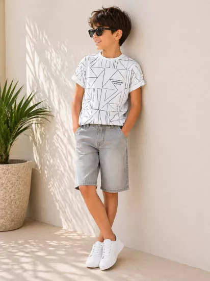8-14 Yaş Labirent  T-shirt Beyaz