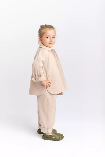 2-6 Yaş Gabardin Ceketli Takım Krem