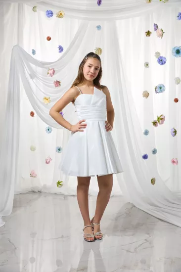 10-15 Drape Mini Parlak Beyaz Abiye