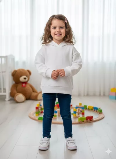 1-5 Yaş Beyaz Kapüşonlu Sweat